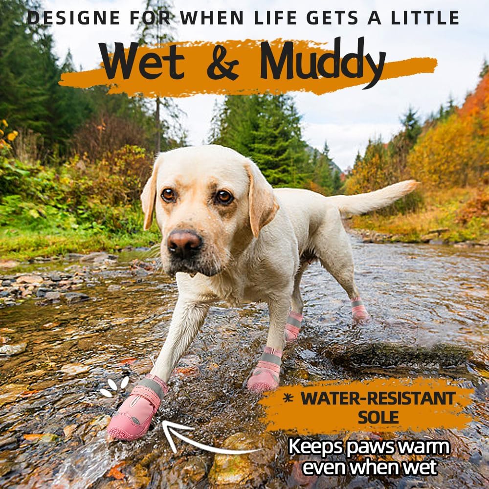 Dog Shoes for Small Dogs, Dog Boots & Paw Protectors for Hardwood Floors, Outdoor Dog Booties for Hot Pavement Winter Snow Hiking, Waterproof Dog Shoes with Reflective Strips Size 2