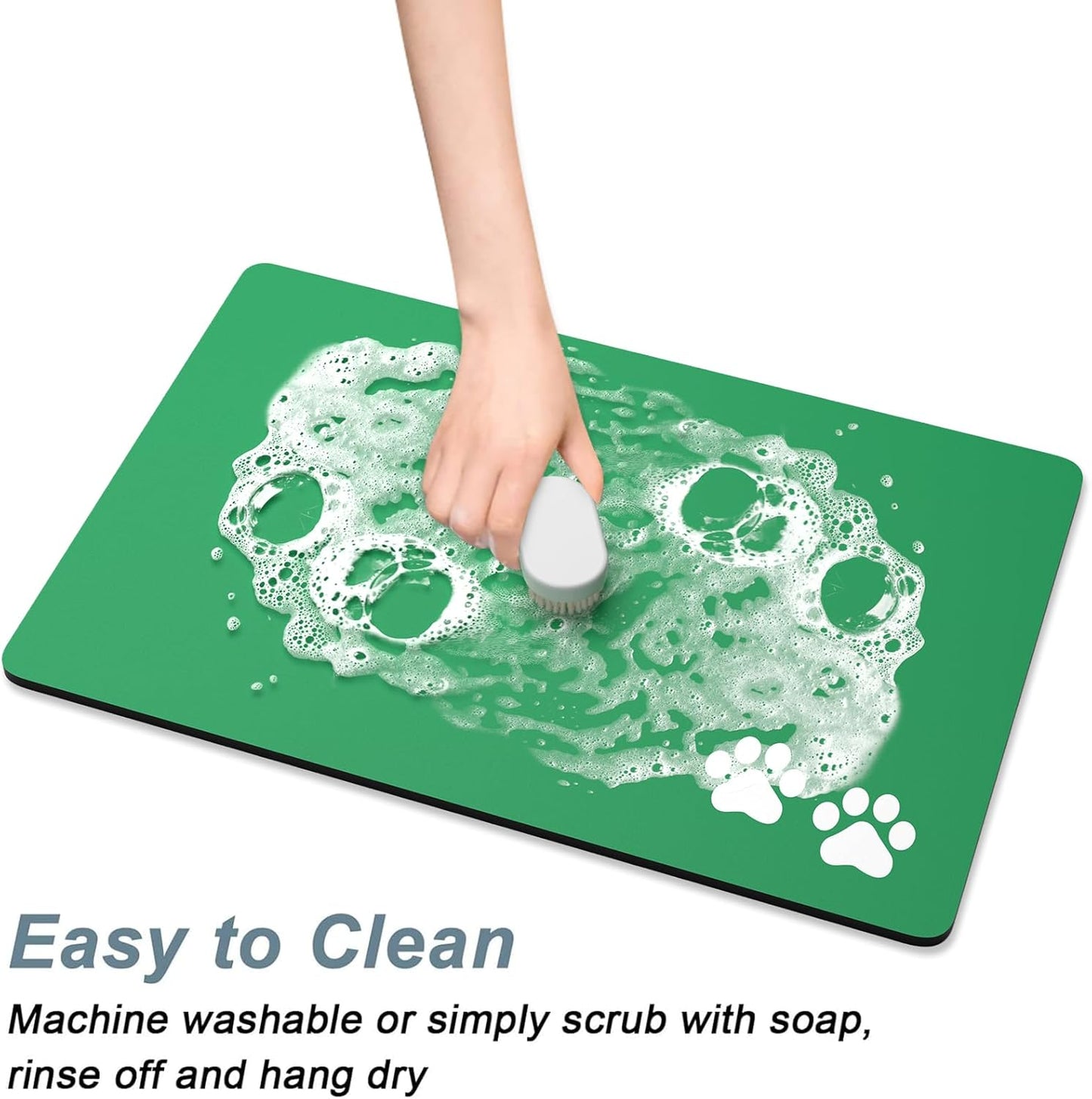 Rnivvi Dog Food Mat, 16" x 24" Footprint Absorbent Dog Cat Bowl Mat for Food and Water, Cute Anti-Slip Rubber Pet Feeding Rug Protect Floors, Puppy Placemat for Feeding & Watering Supplies, Green