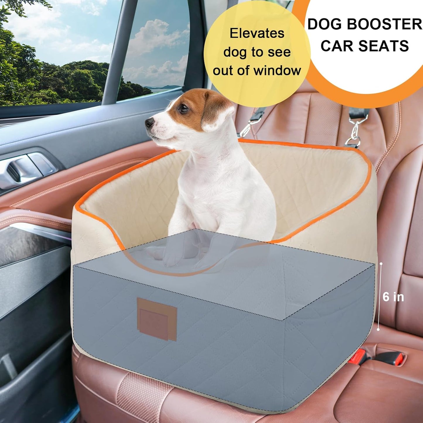 Dog Car Seat for Small Dogs, Memory Foam Booster Dog Seat for Dogs up to 35 lbs, Elevated Pet Car Seat, Travel Safety Pet Seat with Washable Removable Cover, Storage Pockets (Beige)