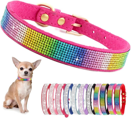 Rhinestone Dog Collar for Small Dogs, Bling Diamond Fancy Crystal Glitter Pretty Jewel Pet Puppy Collars for XXS XS Small Medium Large Breed Girl Dogs Female Cats Kitten, Colorful Hot Pink M