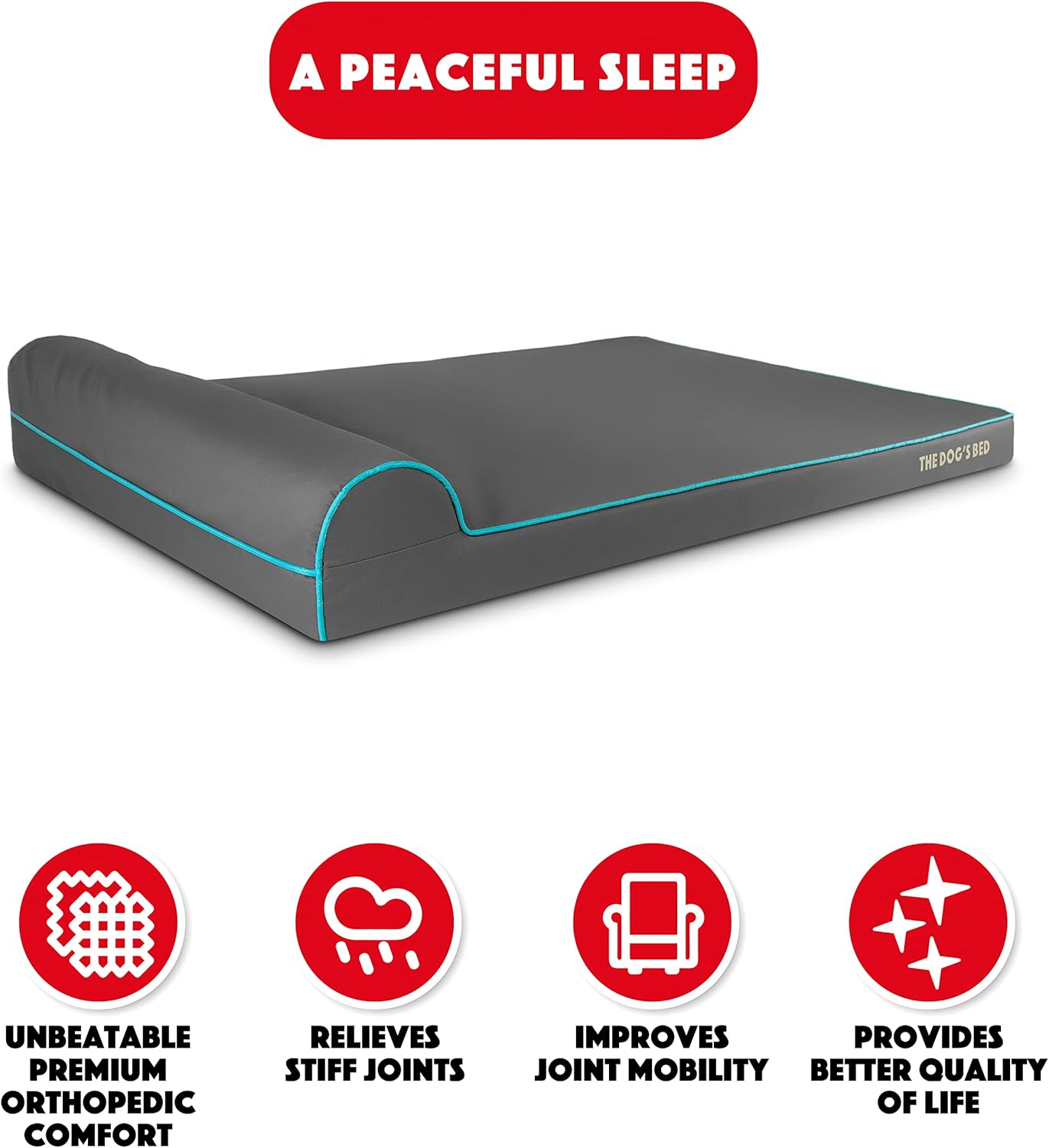 The Dog’s Bed Orthopedic Headrest Dog Bed XXL Grey/Blue 54x36, Memory Foam, Pain Relief for Arthritis, Hip & Elbow Dysplasia, Post Surgery, Lameness, Veterinary Approved, Waterproof Washable Cover