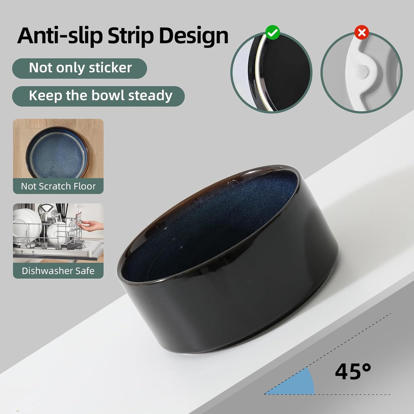 Ceramic Elevated Cat Food and Water Bowl, Kitty Bowl, Raised Cat Dish, Pet Feeder (5.1 in,1 x Starry Sky + Stand)