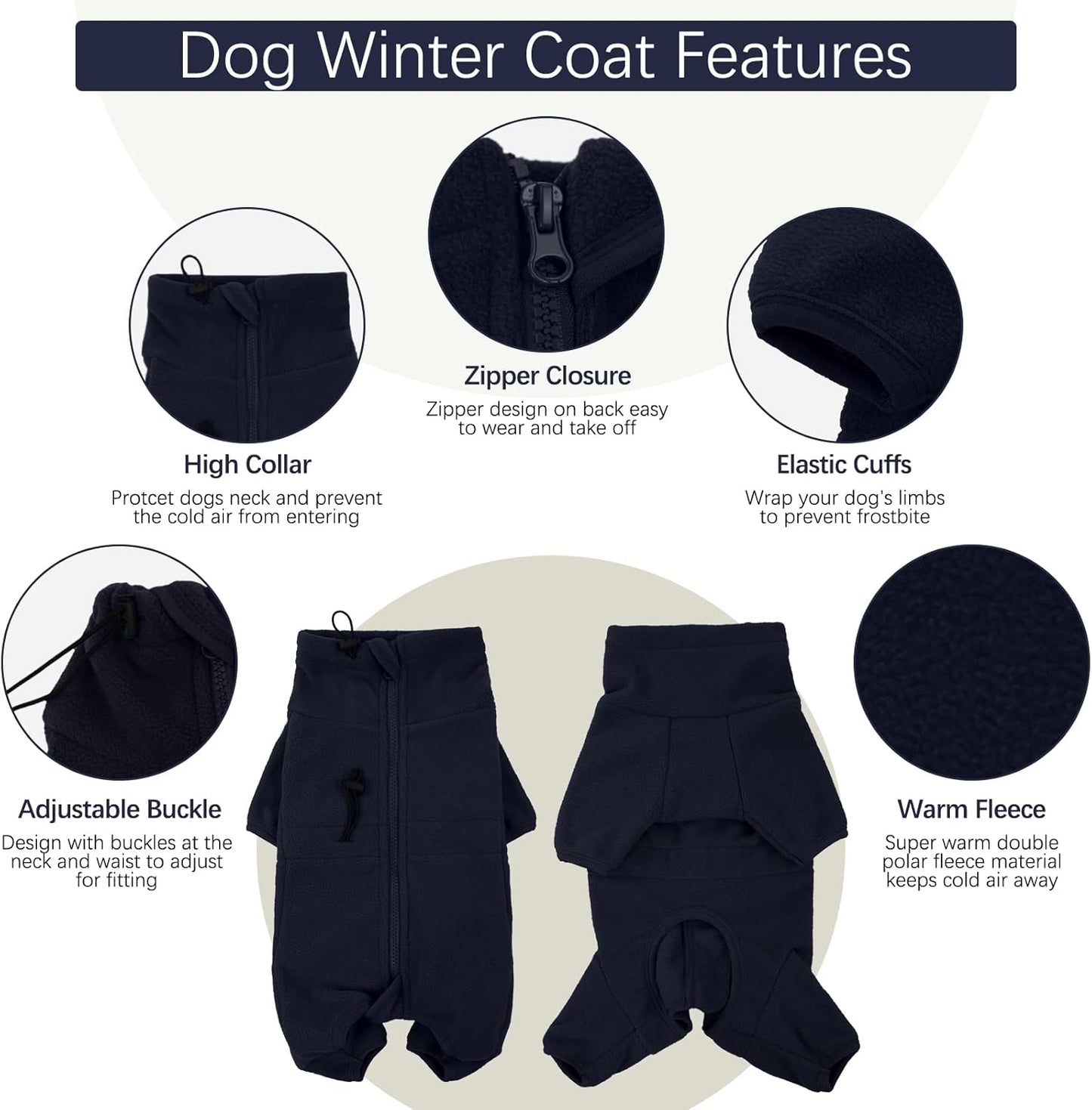 ROZKITCH Fleece Dog Pajamas, Pet Windproof Warm Cold Weather Jacket Vest Cozy Jumpsuit Apparel Outfit Clothes for Small Dog Walking Hiking Sleep Blue 2XS