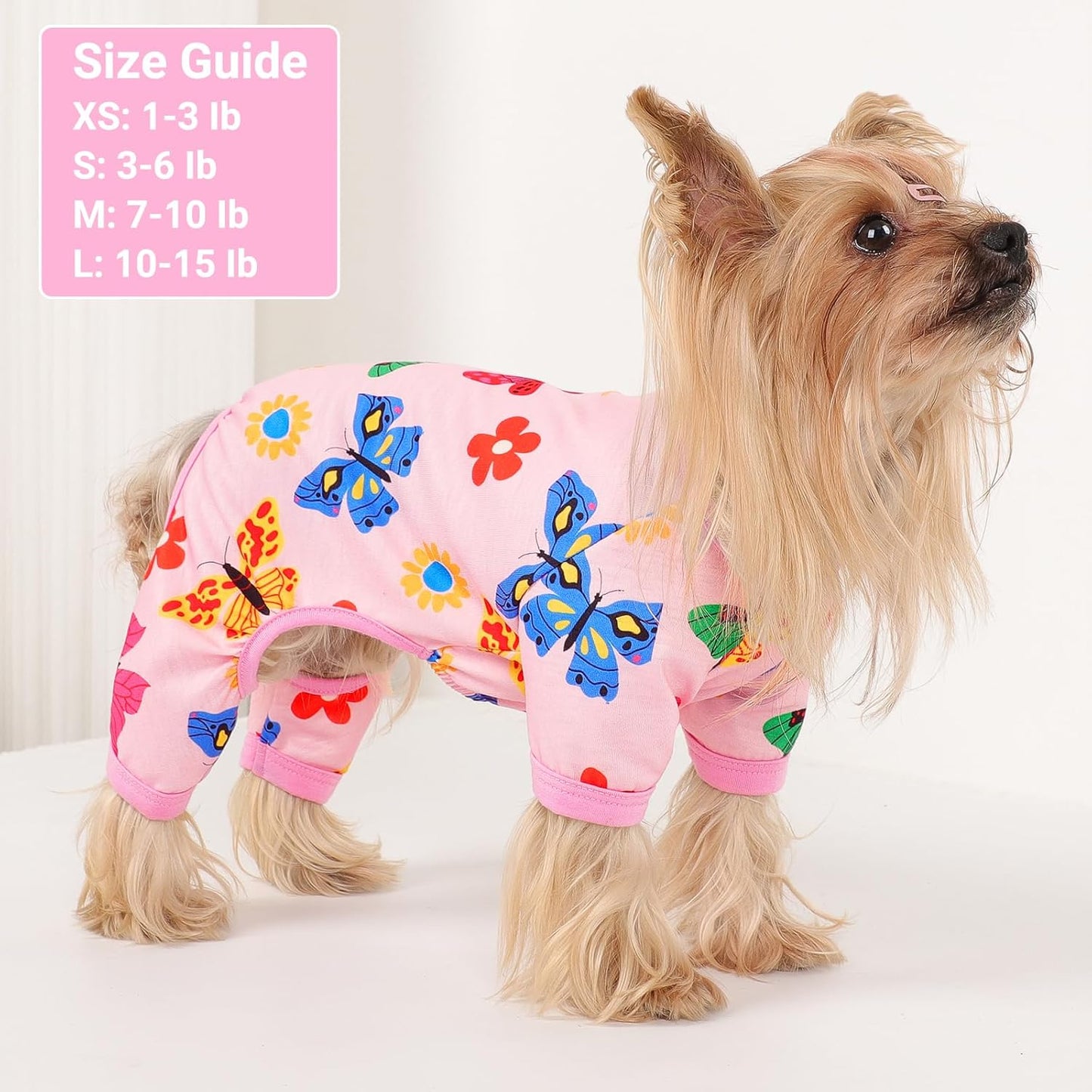 Dog Pajamas Small Sized Dogs Stretchable Summer Dog Clothes Pjs 4 Legs Girl Boy Cute Soft Puppy Outfits Doggie Cat Jammies Jumpsuit Sleeper for Pet, Butterfly, XS