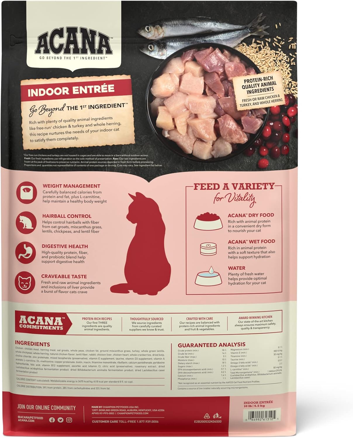 ACANA Dry Cat Food for Indoor Cats Indoor Entrée Chicken Turkey Whole Herring and Rabbit 10lb Bag