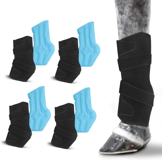 Hudson Comfort Horse Ice Boots Set of 4 – Cooling Horse Ice Pack Wrap for Knee, Hock, Ankle, Hooves Injury – Hot and Cold Therapy Horse Leg Wraps – Full Coverage Cold Packs - 4 Wraps + 8 Gel Packs