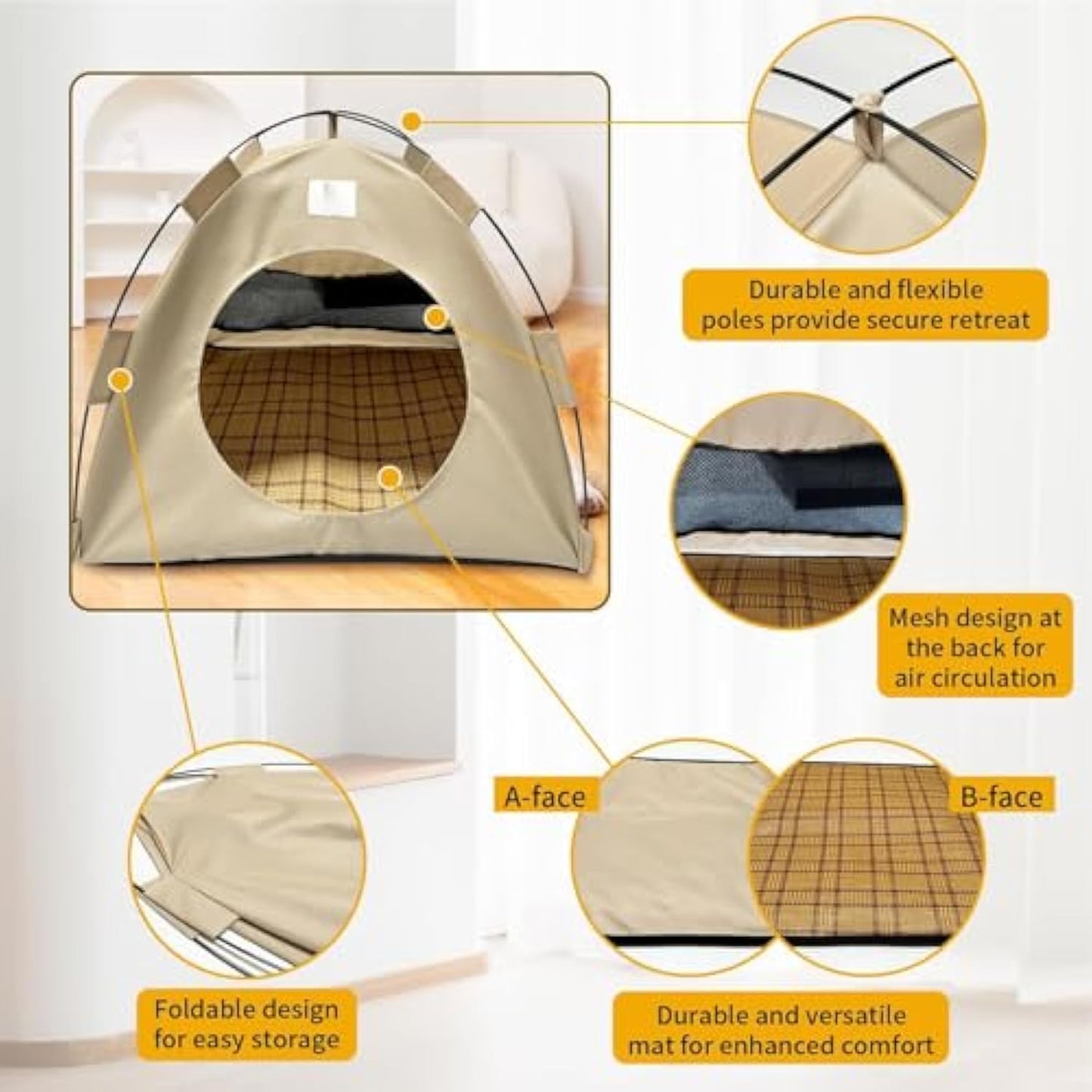 BreezyDen Pop-Up Pet Tent – Portable Indoor/Outdoor Cat Tent, Waterproof Pet Hideaway for Cats & Small Dogs with Mesh Window, Anti-Slip Base & Washable Design (Coffee, L (15 catties Kitten))