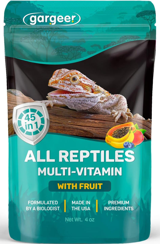 4oz Reptile Multi-Vitamin Supplement. Premium Ingredients, Rich with Organic Fruit, for Full Growth and Development Support. Boosted with Minerals and Amino Acids, Proudly Made in USA. Enjoy!