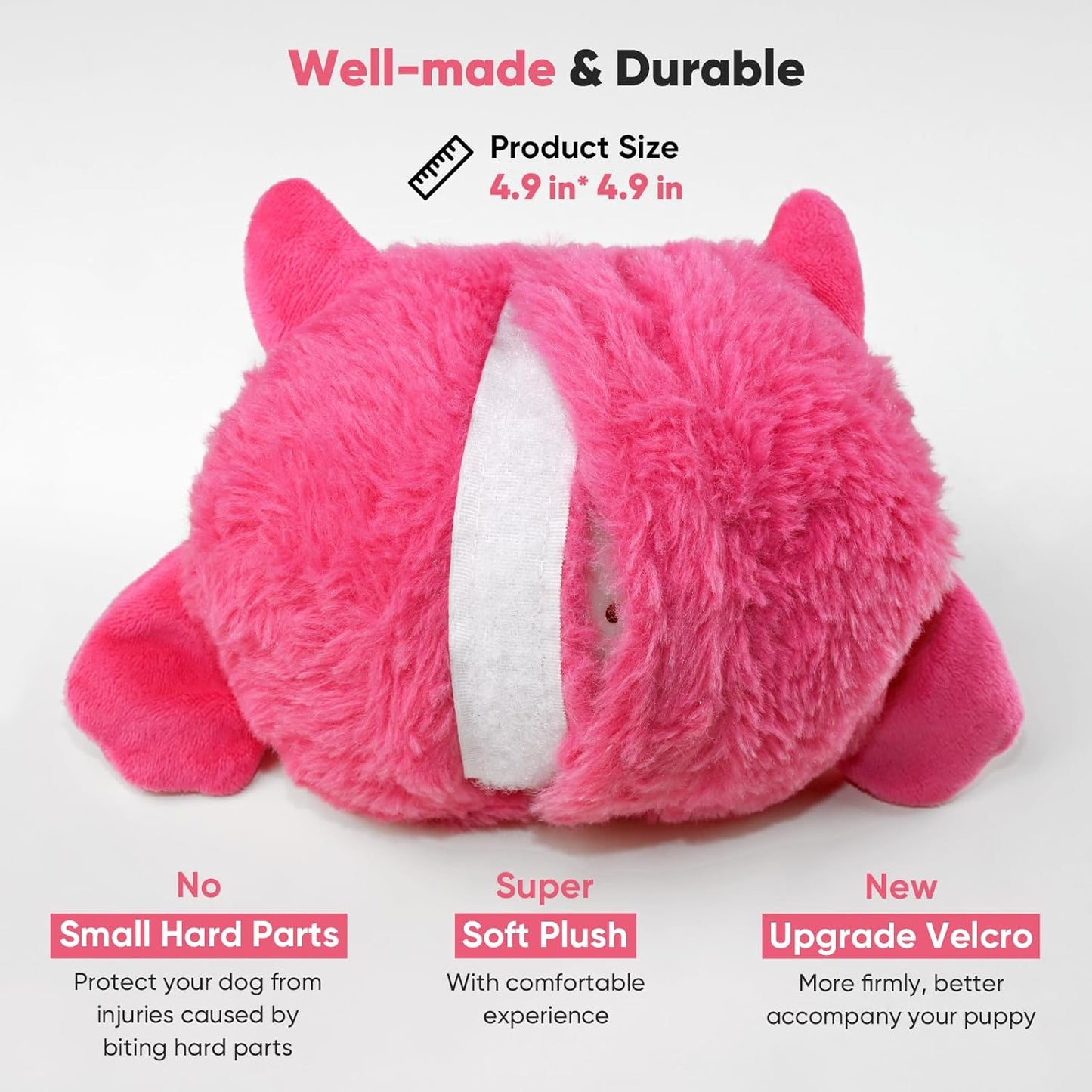 Petbobi Interactive Dog Toys for Boredom - Moving Dog Toy for Stimulating Play, Pet Plush Squeaky Ball for Small Medium Breeds with 4 Batteries, Pink