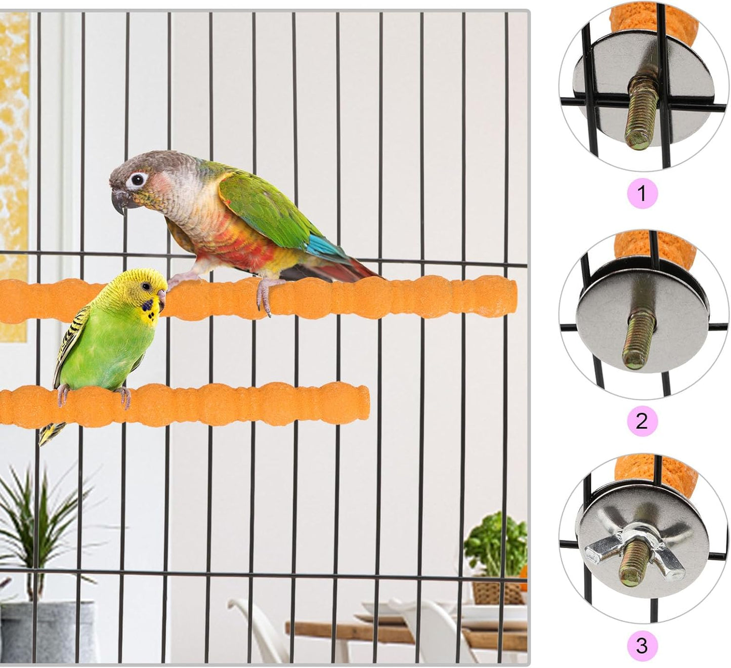 Hypeety 2PCS Wood Perch Stand Paw Grinding Stick Toy Pet Bird Cage Stand Platform for Bird Parrot Budgies Parakeet Cockatiels Cage Accessories (7in/10in) (Orange)
