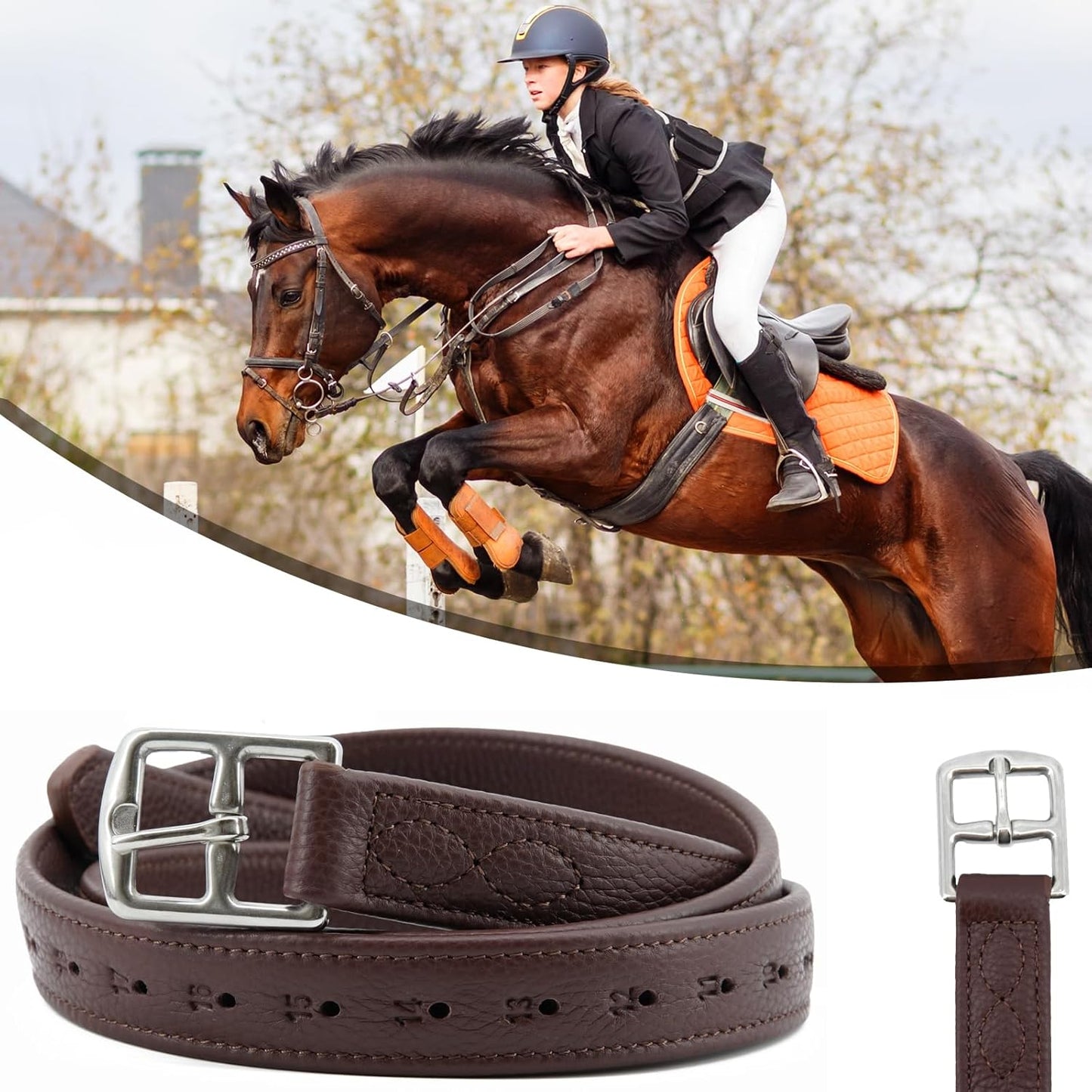 Jeereal Stability English Stirrup Leathers with Strong Nylon Core for Equestrian Riding
