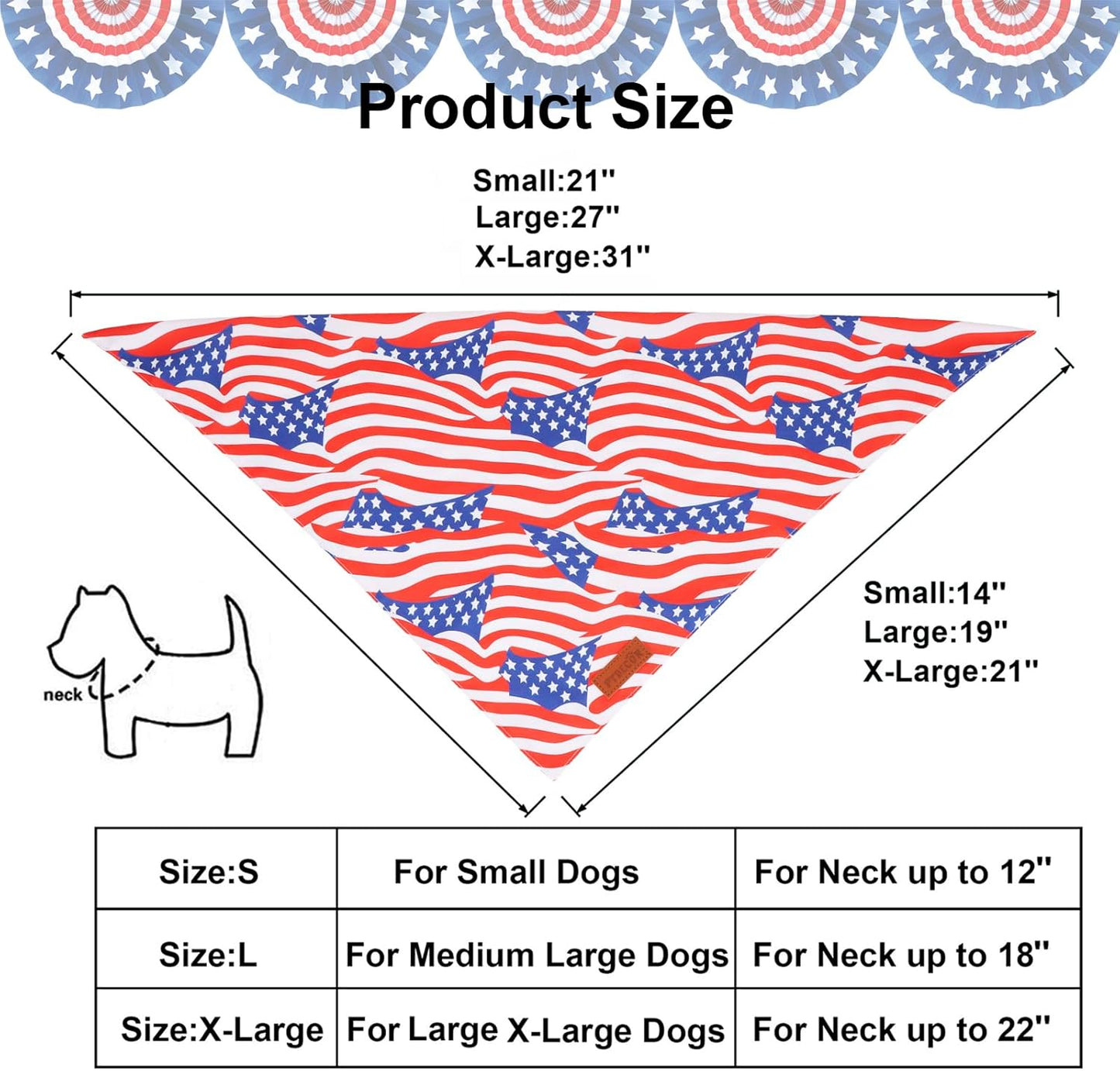 PTDECOR American Flag Dog Bandana 4th of July Dog Scarf Reversible Red Blue Patriotic Bandanas for Medium Large Dogs Pets (Blue & Red, Large)