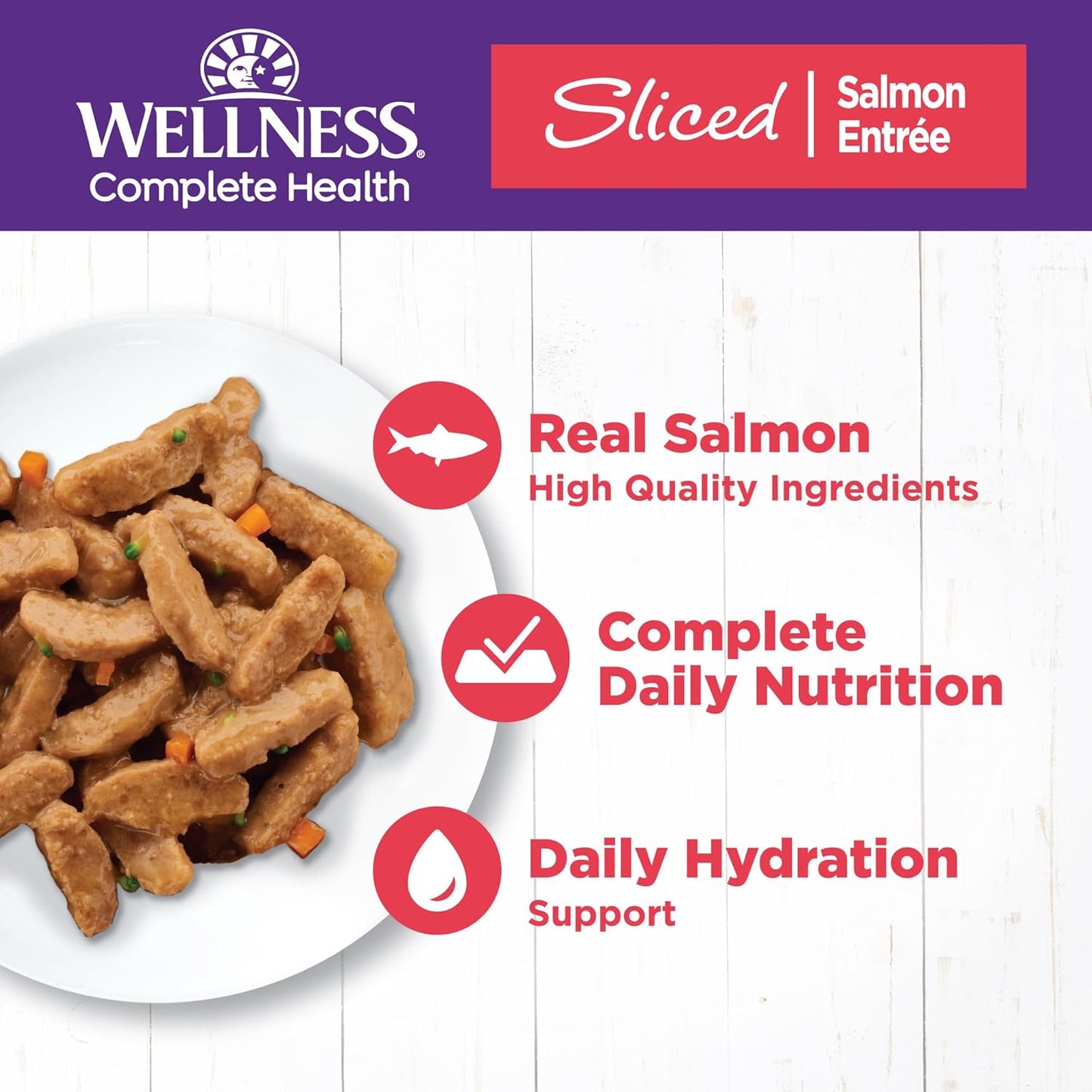 Wellness Complete Health Sliced Adult Wet Cat Food, Natural, Protein-Rich, Grain Free, 5.5 Ounce, 24 Pack, (Salmon Entrée)