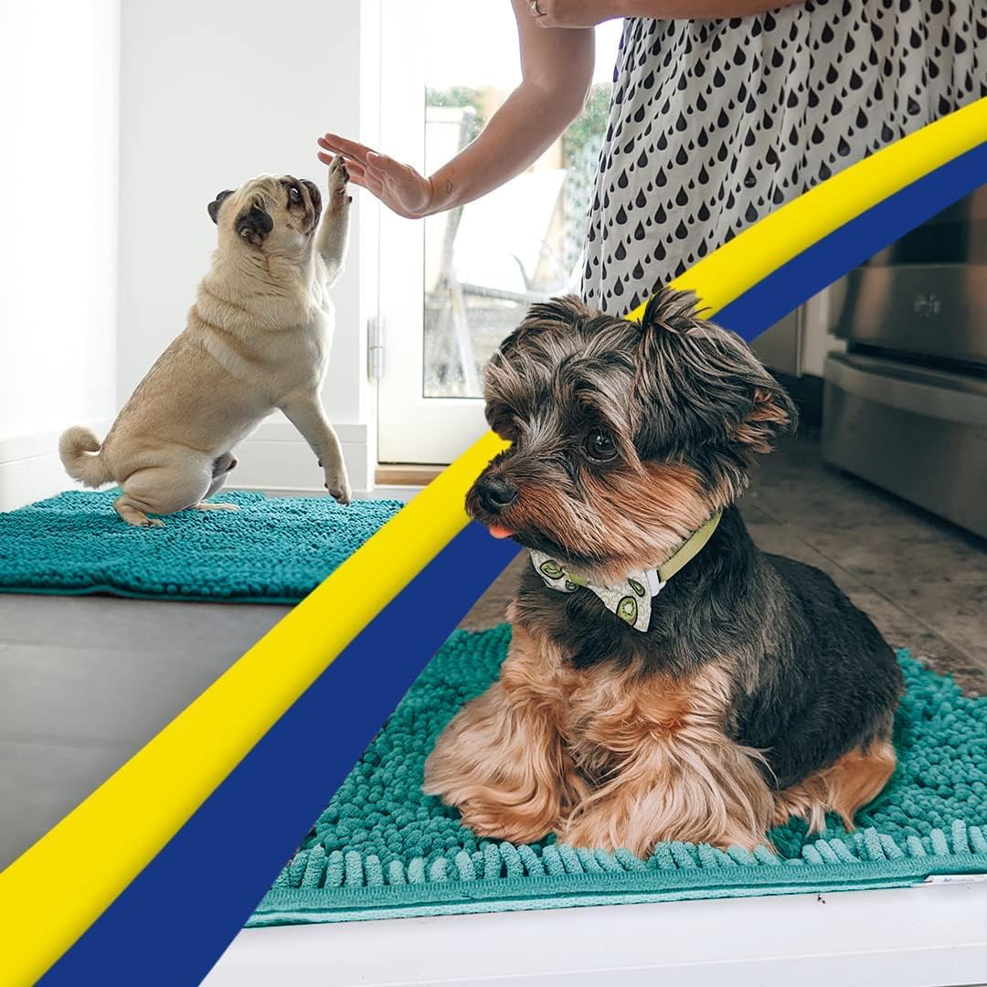 Muddy Mat® AS-SEEN-ON-TV Highly Absorbent Microfiber Door Mat and Pet Rug, Non Slip Thick Washable Area and Bath Mat Soft Chenille for Kitchen Bathroom Bedroom Indoor and Outdoor - Teal 48" x 60"