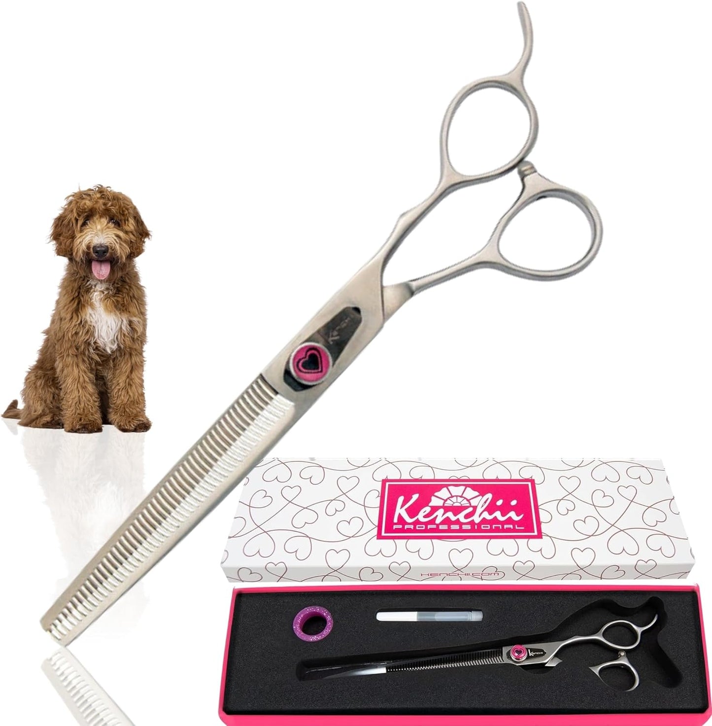 Kenchii Love Dog Grooming Scissors, 46 Tooth Thinning Shears, Dog Scissors for Grooming, Professional Pet Grooming Scissors, Heavy Duty, Durable and Sharp