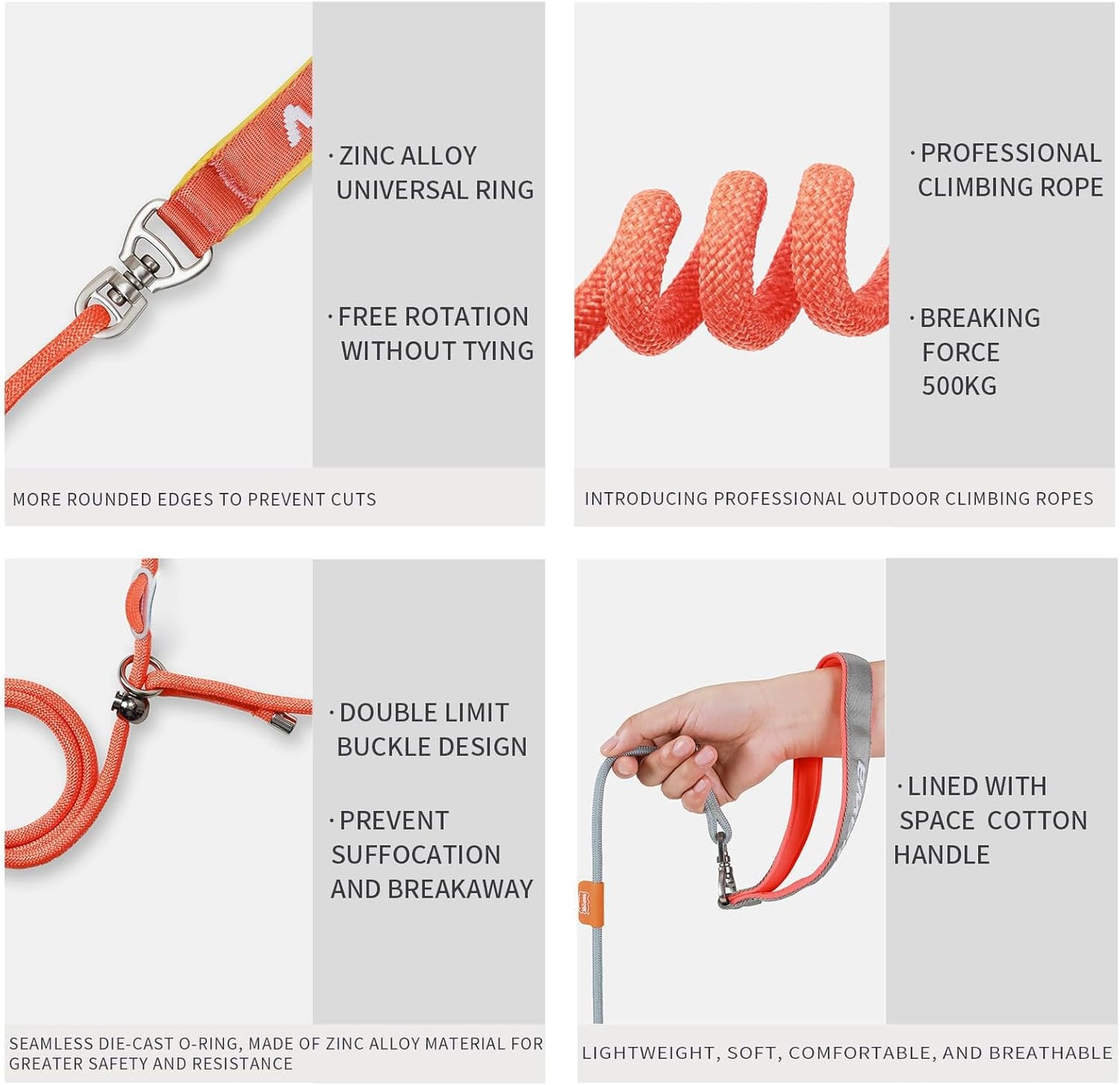 Dog Anti-Slip Leash 5FT with Metal Stopper - Durable No-Pull Training Lead for Small, Medium & Large Dogs - Comfortable Handle Nylon Rope, Tangle-Free Pet Walking Leash (Orange, 5 FT)