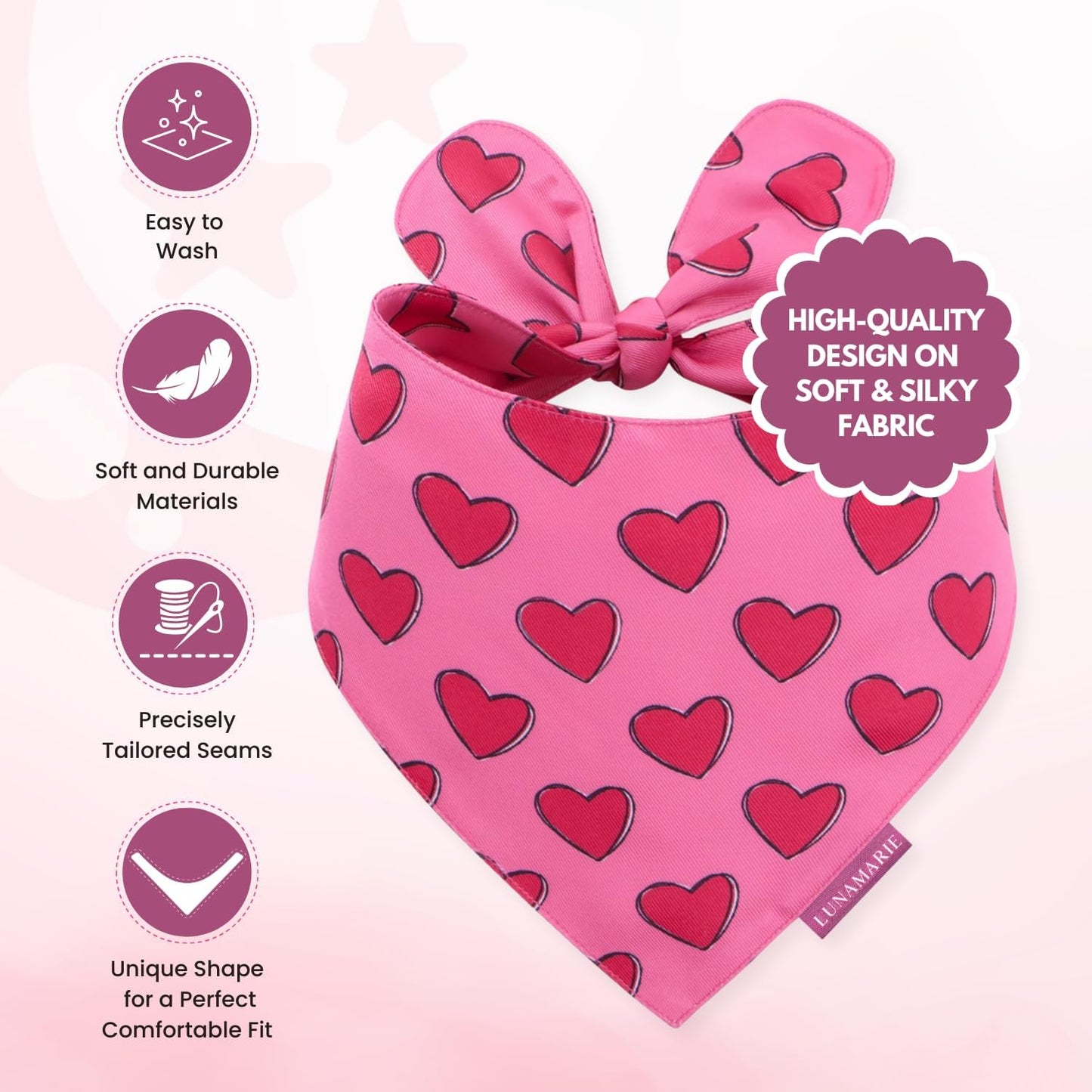 LunaMarie - Luxury Pet Birthday Bandanas -Premium & Silky Poly Fabric | 100% Handmade | Custom Shape Dual Layered (Jennifer, Large)