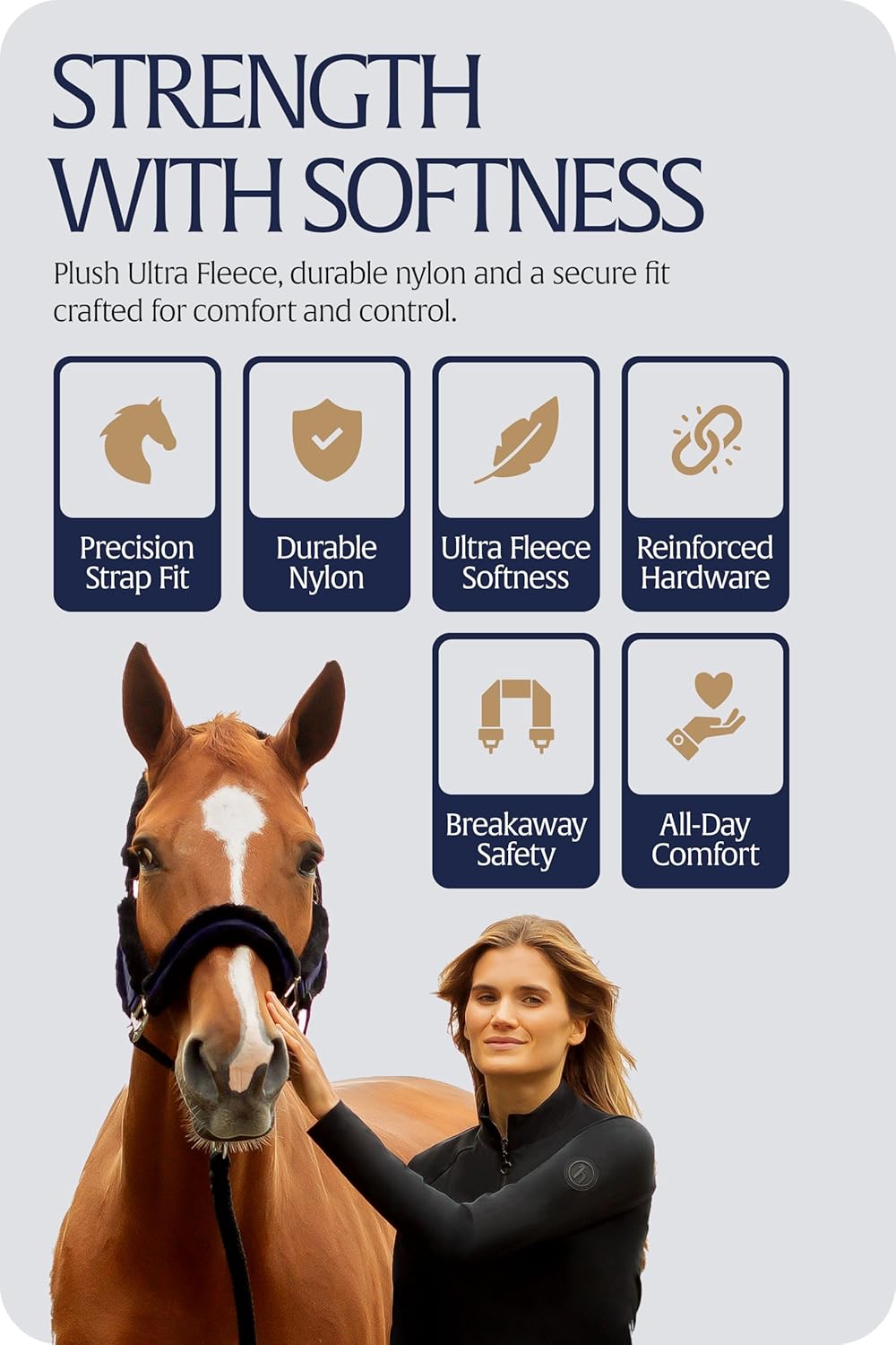 Equinavia Valkyrie Soft Ultra Fleece Padded Adjustable Breakaway Horse Halter - Navy/Navy - Horse