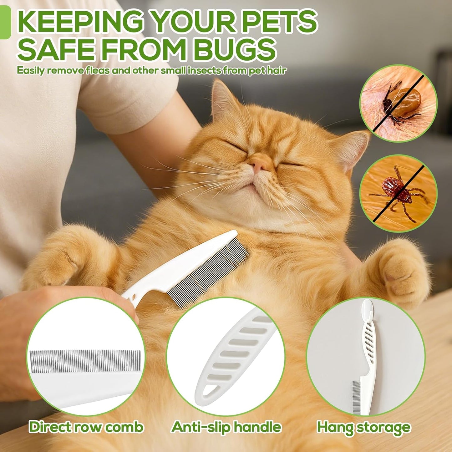 XANGNIER Rotatable Flea Comb for Cats Dogs Kittens Rabbit,Self Cleaning Pet Flea Comb Grooming Brush for Shedding and Detangling,Fine Tooth Tick Lice Comb for Short & Long Pet Hair Removal Tool,2 Pcs