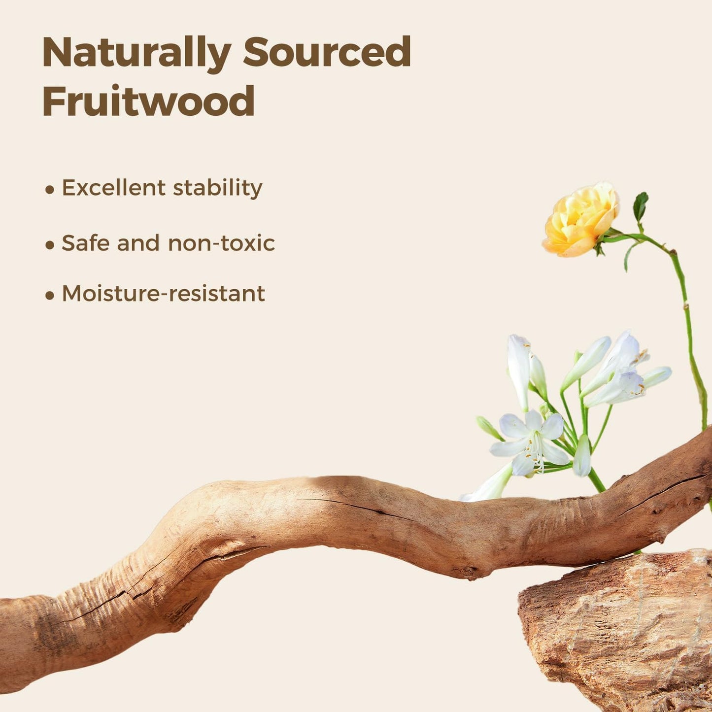 Wood Flower Cat Tree, Modern Cat Tower with Real Wood Branches, Luxury Boho Furniture with Scratching Post and 2 Perches, Cat Climbing Tower for Indoor Cats, Cloud White