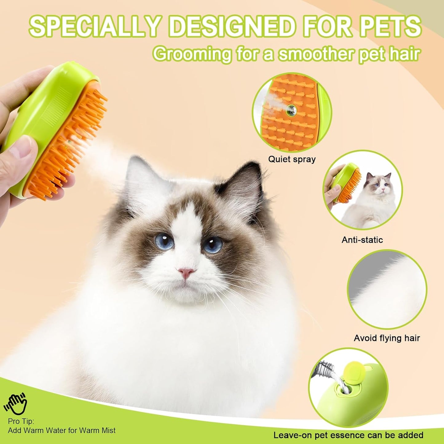 Dog Brush for Shedding Short Long Haired Cats, 5 in 1 Pet Grooming Kit for Small Medium & Large Animals. Removes Loose Fur, Mats, Tangled. Easy Cleaning. Undercoat Rake + Steam Brush Included