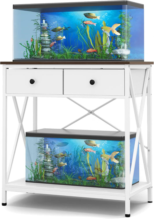 Fish Tank Stand 29 Gallon: Sturdy Aquarium Stand with Accessories Storage - Metal Fish Tank Table for 20-29 Gallon Reptile Breeder Turtle Terrarium - 30.7"x16.5" Weight Capacity 330 lbs