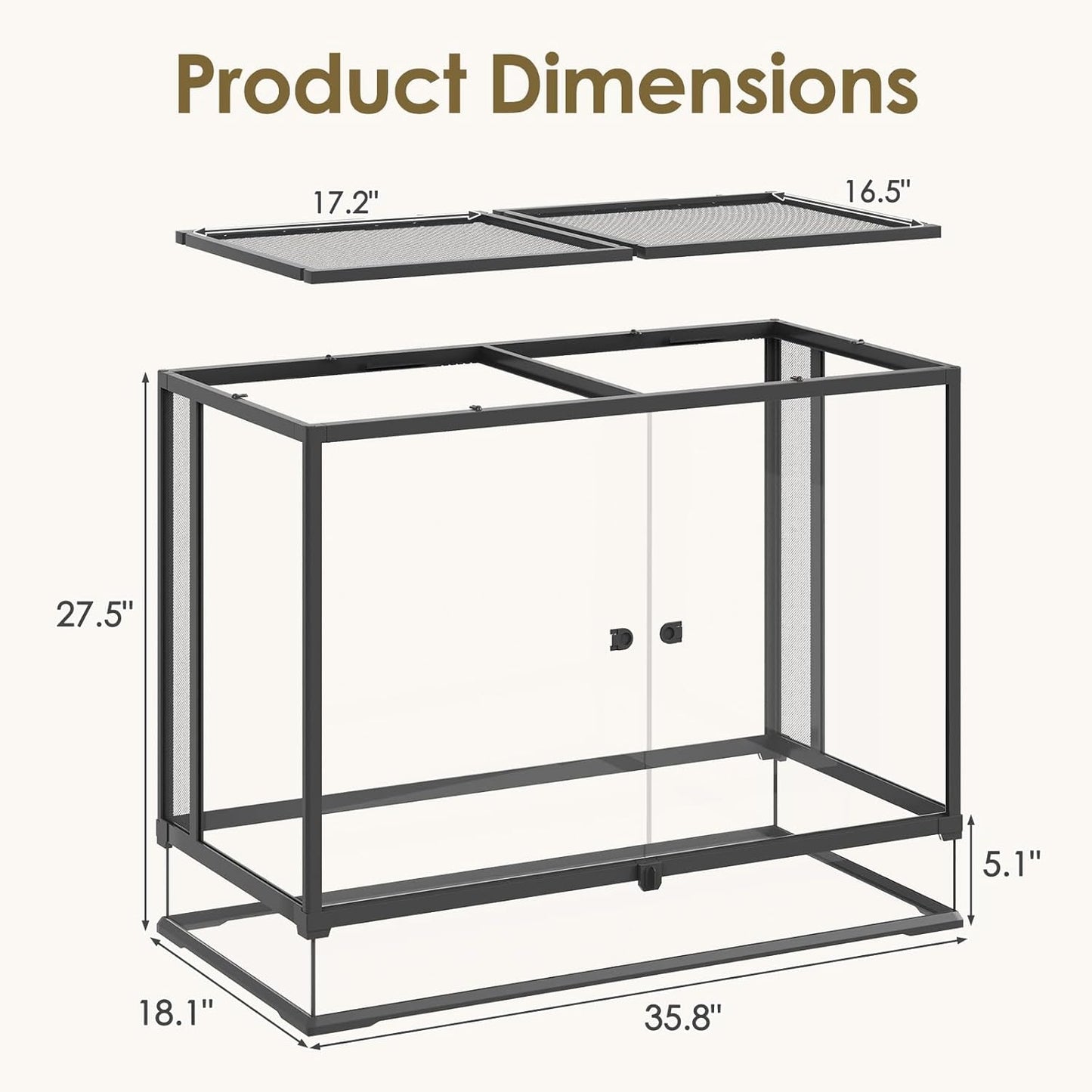 Erinnyees 74 Gallon Reptile Terrarium with Top Screen Ventilation, Snake Habitat with Heating Pad Space, Front Opening Reptile Vivarium with Sliding Cable Outlet for Leopard Geckos, Snakes, Turtles