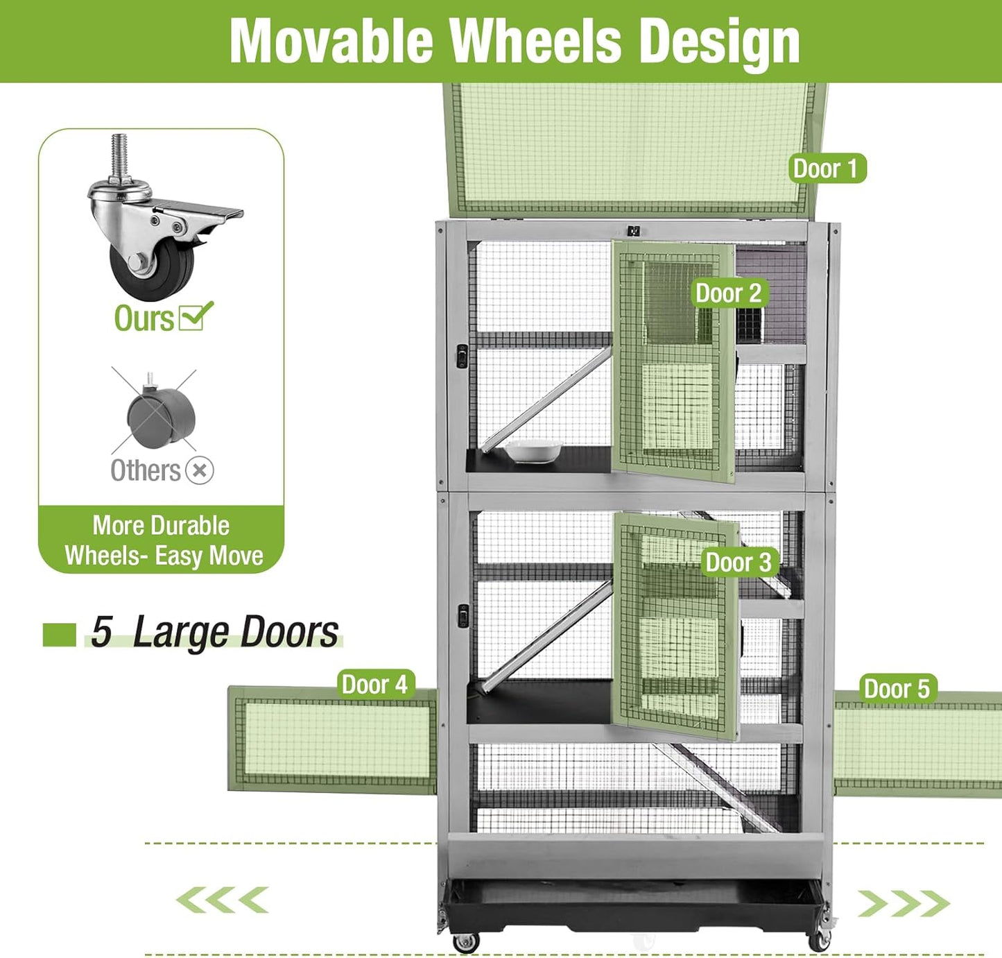 GUTINNEEN Ferret Cage Anti-Chewing Guinea Pig cage with Wheels Chinchilla Cage Metal Frame Small Animal Cage,Lizard,Squirrel Chameleon,Gerbils 5 Levels