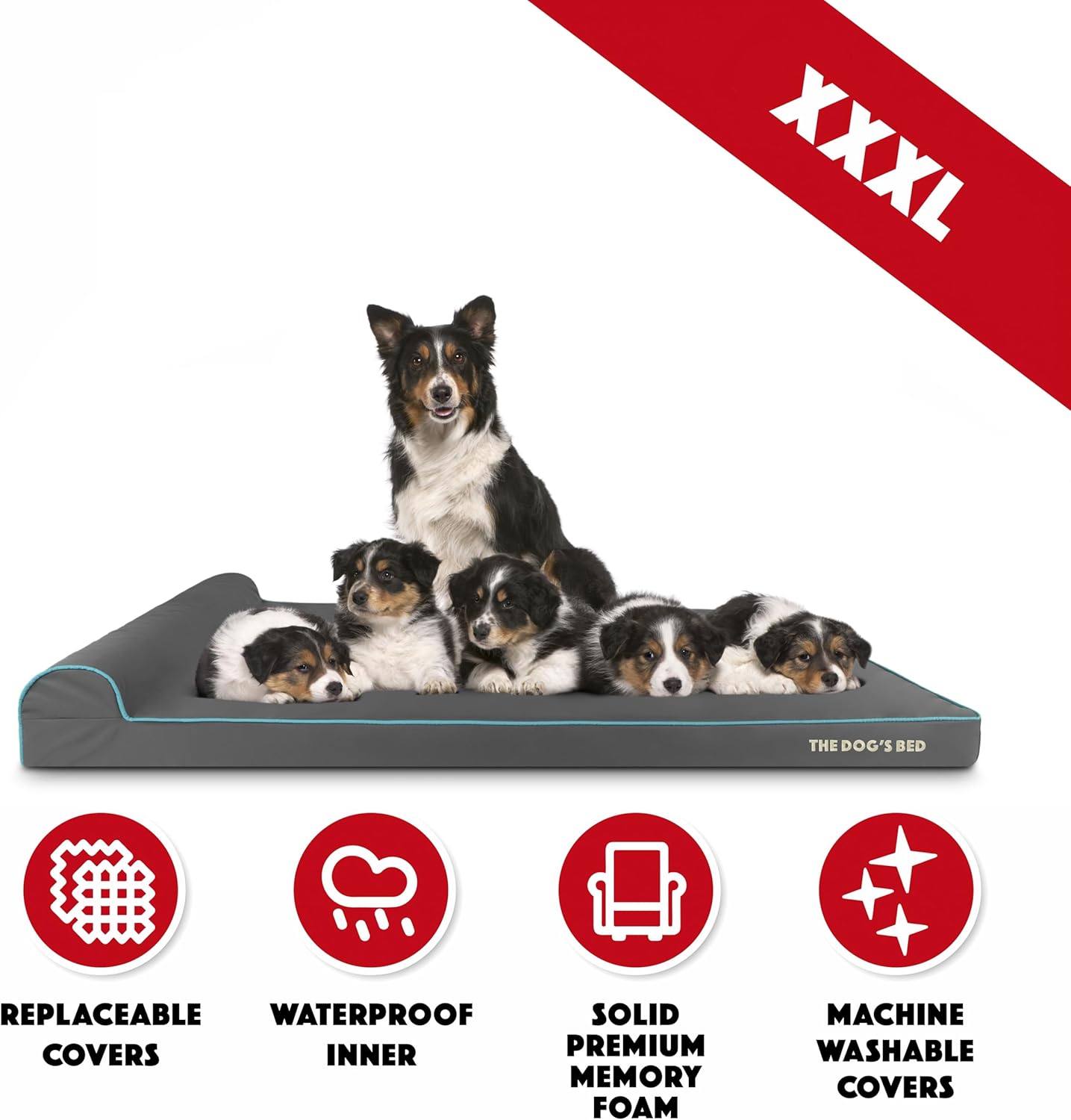 The Dog’s Bed Orthopedic Headrest Dog Bed XXXL Grey/Blue 64x44, Memory Foam, Pain Relief for Arthritis, Hip & Elbow Dysplasia, Post Surgery, Lameness, Veterinary Approved, Waterproof Washable Cover