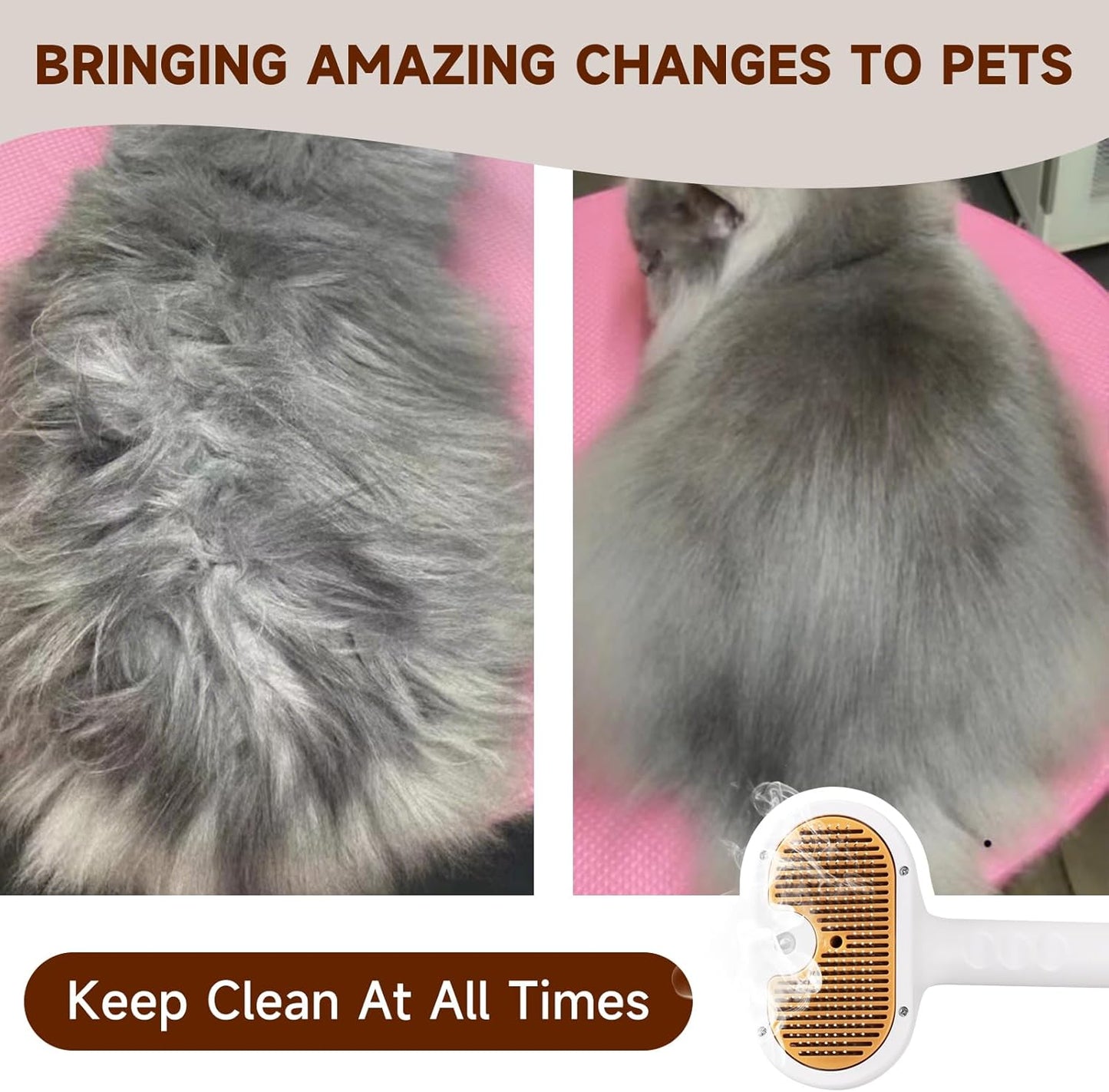 Pet Steam Brush for Dog & Cat–Pet comb leave-in serum
