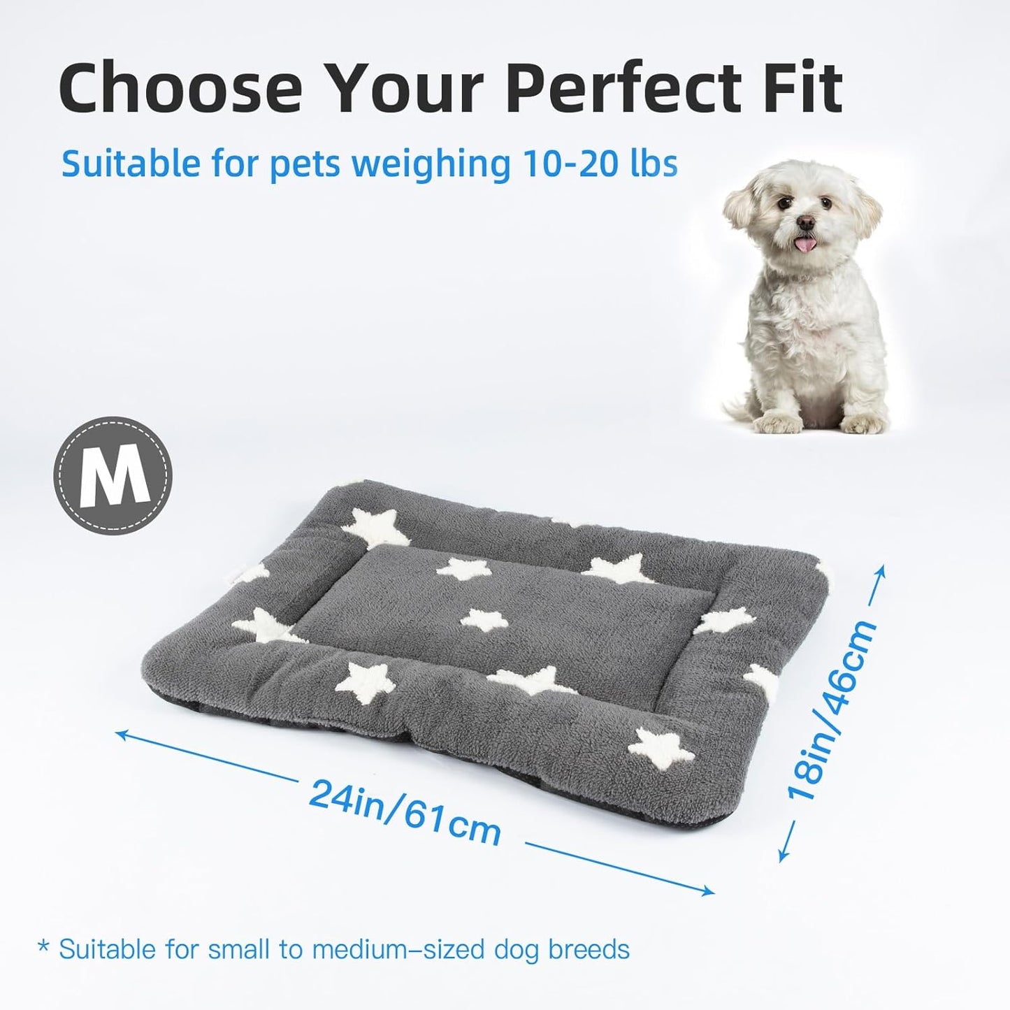Mora Pets Dog Crate Pad Kennel Bed Crate Mat for Small Dogs Washable Cute Star Pet Bed for Dog Cage Ultra Soft Flat Puppy Cat Kitten Pillow Cushion for Sleeping Anti-Slip Grey 24 x 18