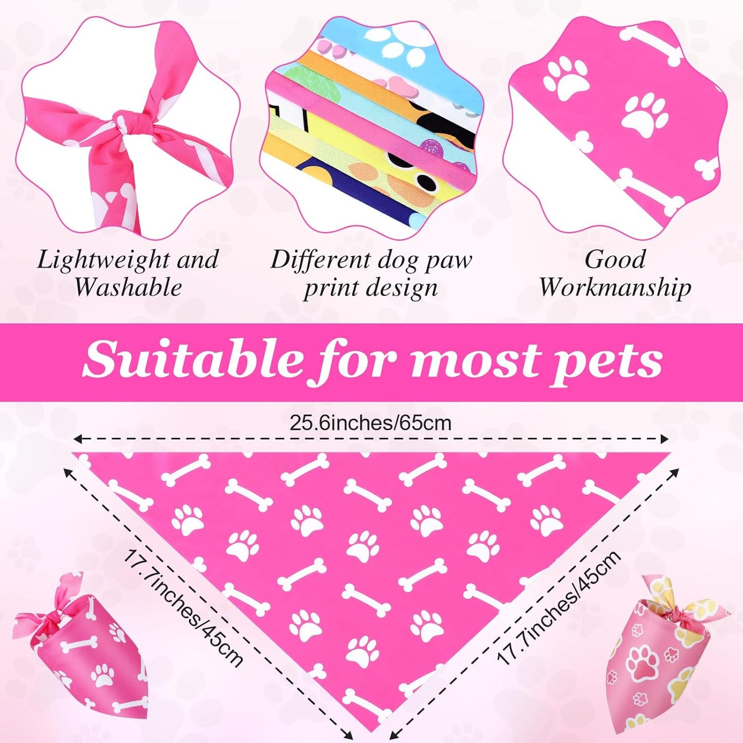 Abbylike 100 Pcs Paw Print Dog Bandanas Bulk Cute Footprint Bandanas for Dogs Triangle Kerchief Bib Scarf for Pets Halloween Party Costume Photo Props Daily Accessories Pet Shops (25.6 x 17.7 x 17.7)