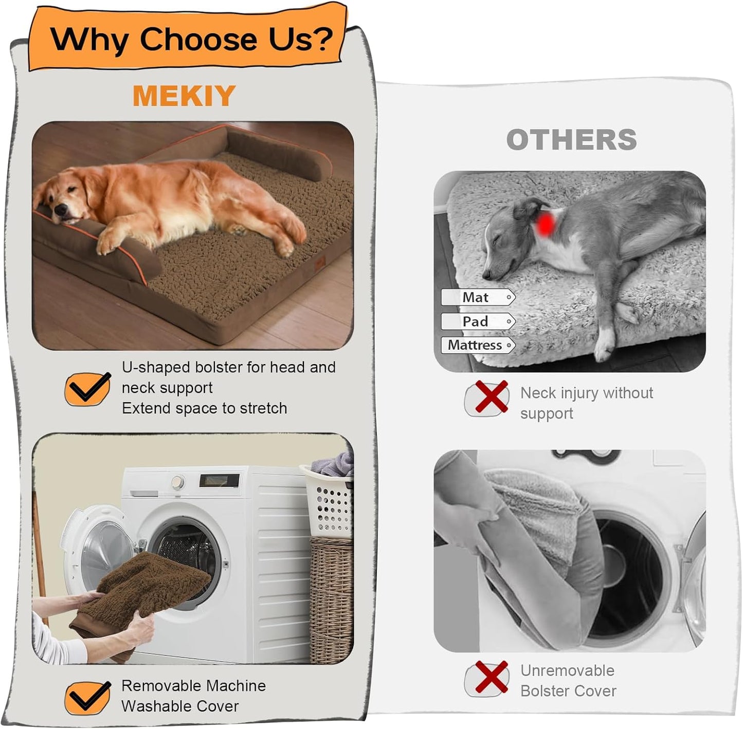 Large Dog Bed Orthopedic Washable - Extra Large XXXLarge Dogs, Orthopedic Coffee Jumbo Dog Bed with Waterproof Cover and Removable Egg Foam, Couch Bed Bolster