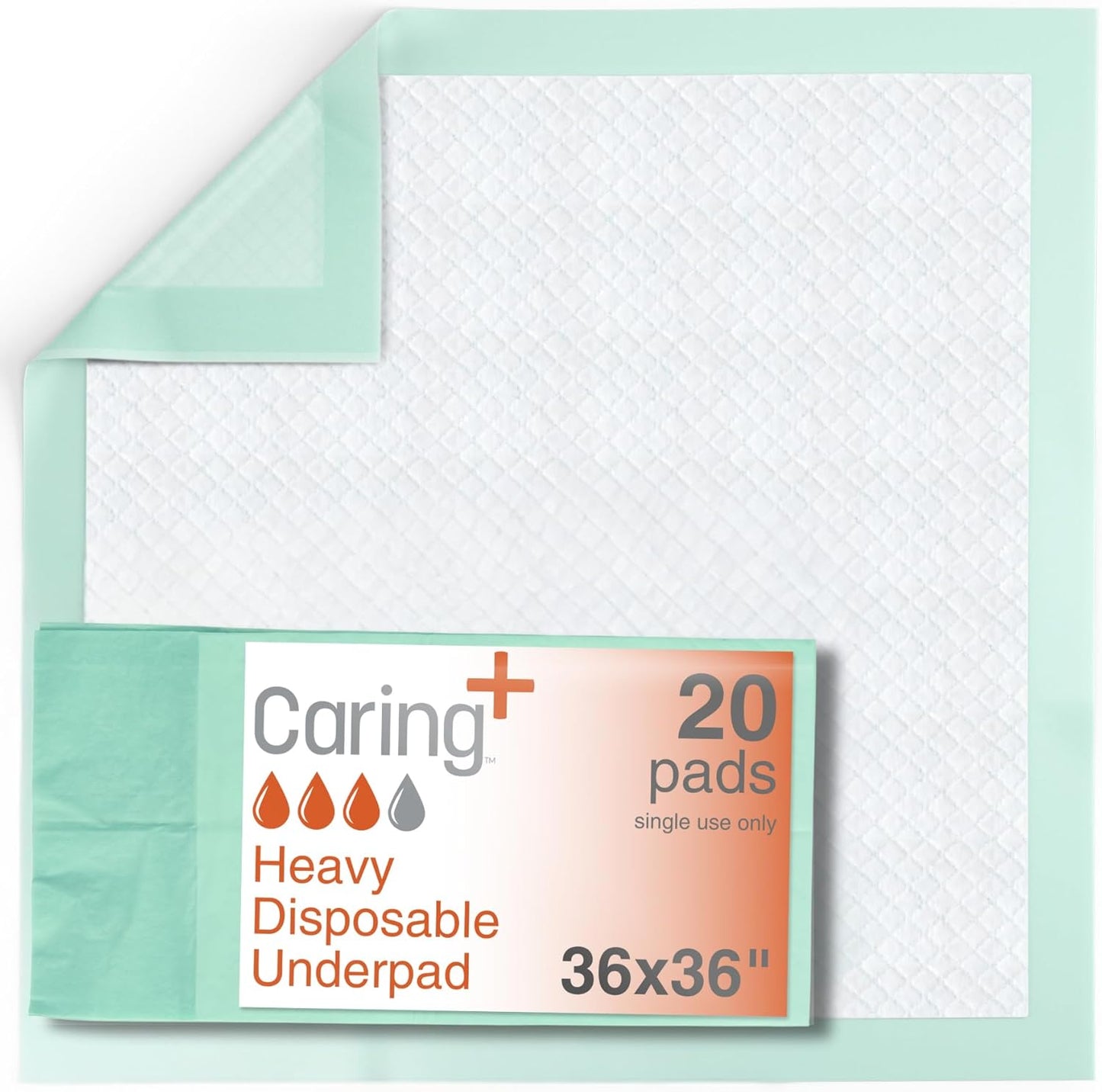 Caring Disposable Underpads 36 x 36 in, Heavy Absorbency Bed Pads, Chucks Pads, Puppy Pads, Baby Changing Pads, Incontinence Underpads for Adults, Pets, Babies, 50 Count Pack