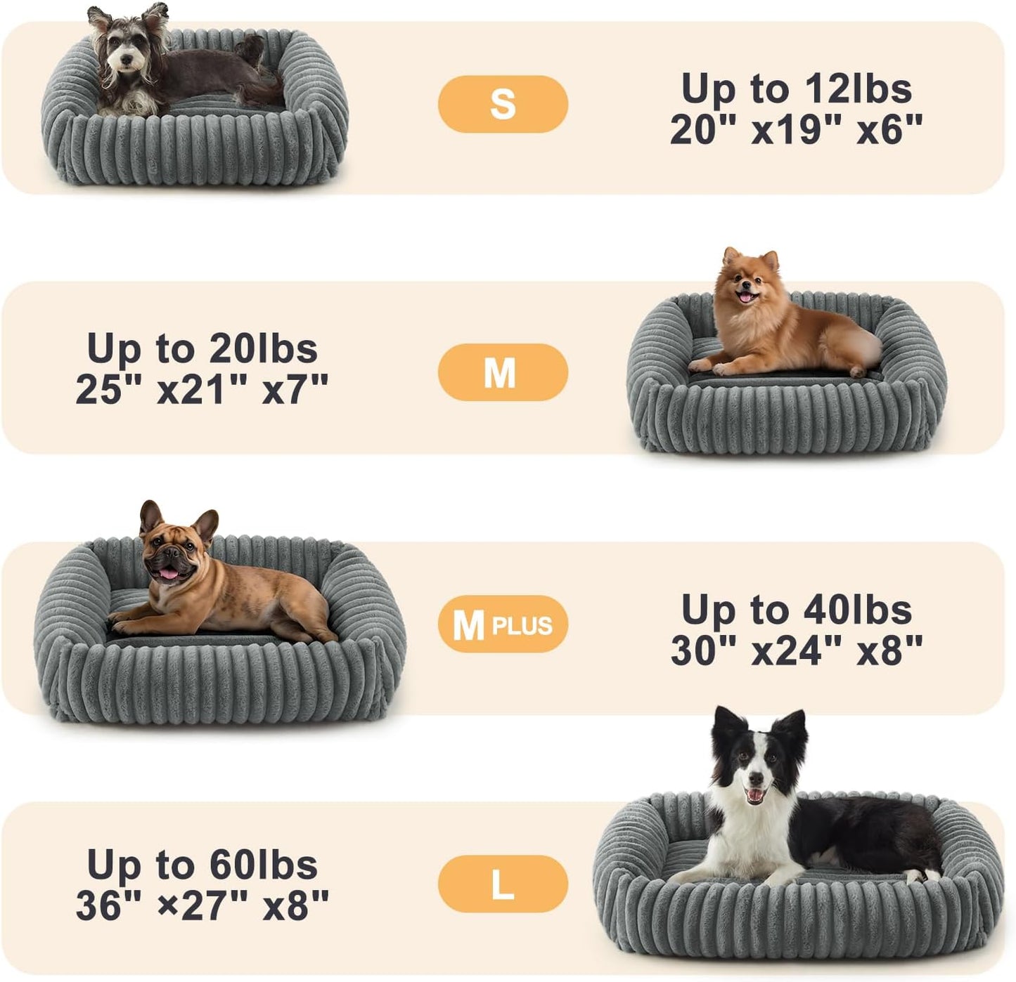 Dog Beds Large Sized Dog, Washable Orthopedic Pet Bed with Removable Cover, Rectangle Soft Calming Sleeping Puppy Bed Durable Pet Cuddler with Anti-Slip Bottom, 36"x27"x8" Grey