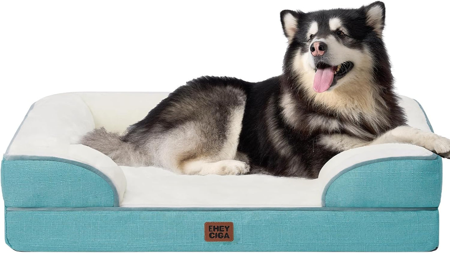 EHEYCIGA Orthopedic XL Dog Beds, Waterproof Memory Foam Dog Bed for Extra Large Dogs, Non-Slip Bottom and Egg-Crate Foam Big Pet Couch Bed with Washable Removable Cover, Turquoise Blue