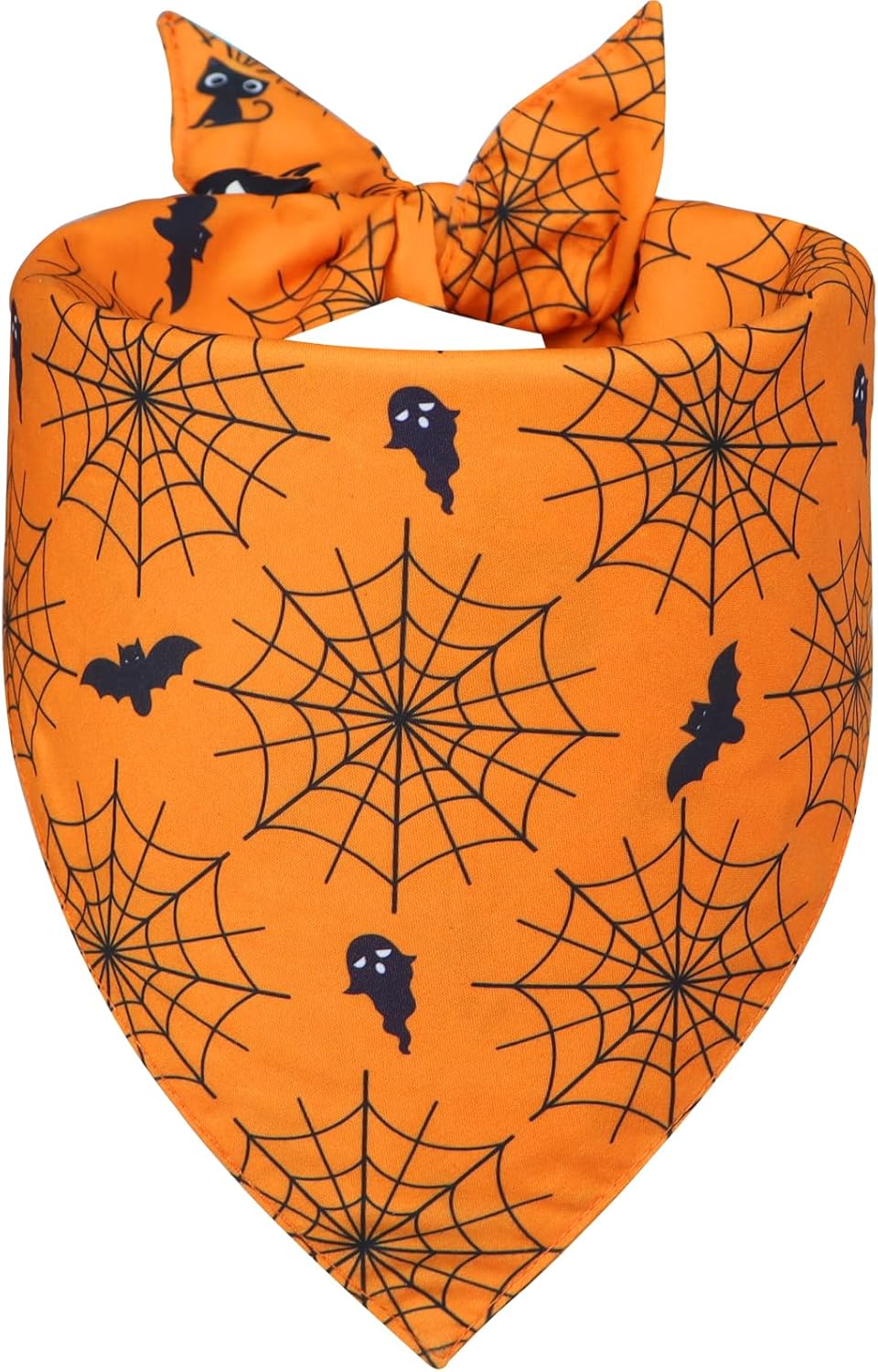 Halloween Dog Bandana for X-Large Dogs - Reversible Orange Jack-o-Lantern & Spiderweb Print Scarf - Soft & Quick-Dry for Costume Parties