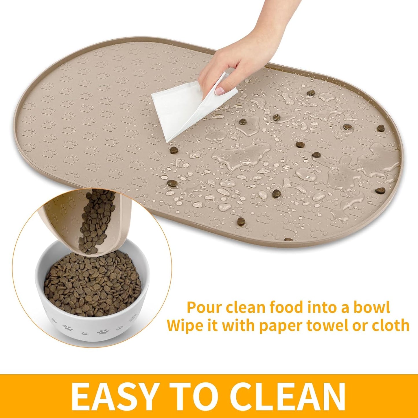 KPWACD Dog Food Mat Anti-Slip Bowl Mats for Food and Water, High-Lips Waterproof Pet Placemat Prevent Messy Spills to Floor, Silicone Puppy Feeding Trays for Large Medium Small Dogs Cats