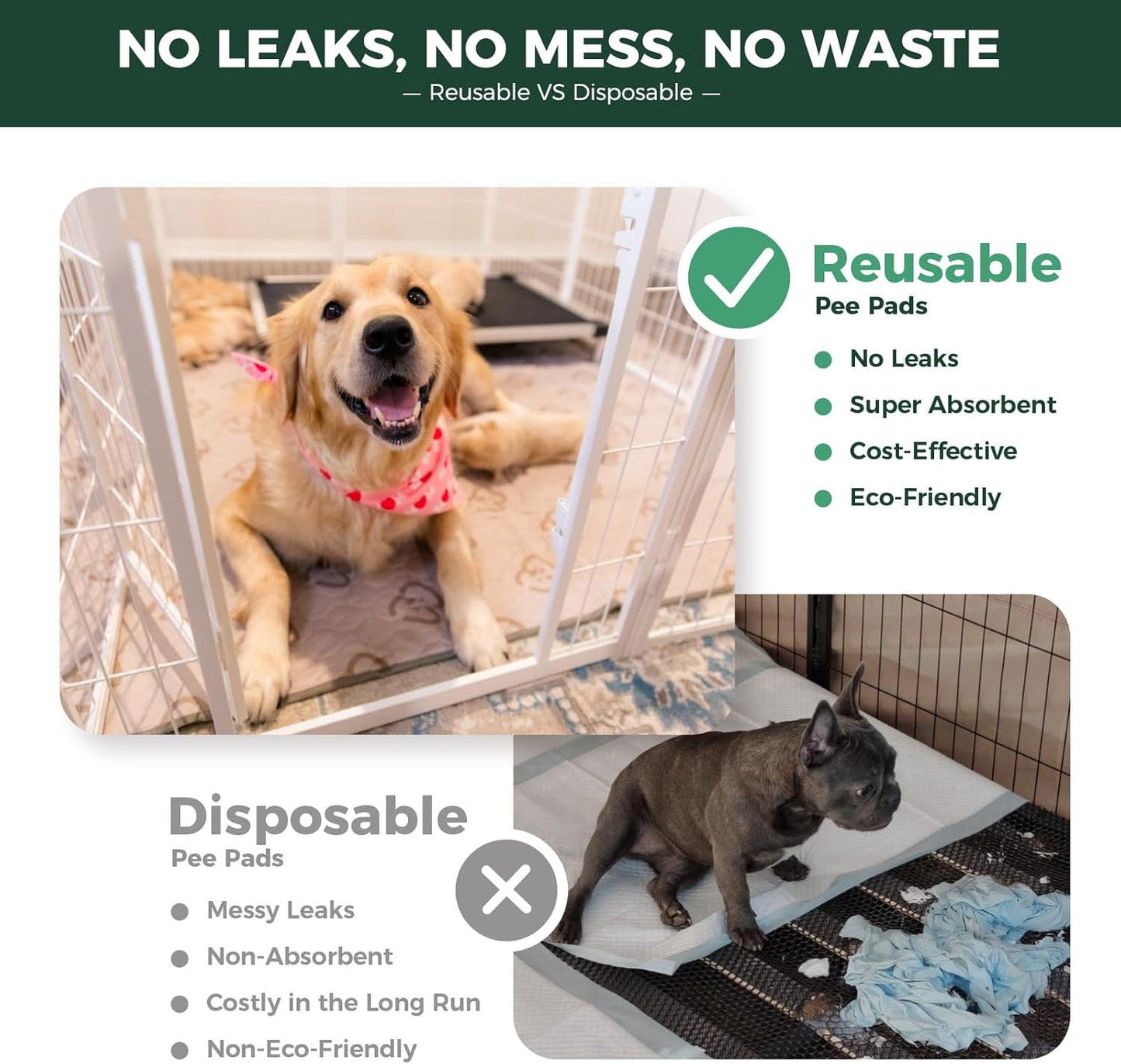 FXW Washable Pee Pads for Dogs, Puppy Pads with Super Absorbent, Specifically Designed Rollick/Homeplus 32/40/45inch 6 Panels Dog Playpen, 98" x 43" Rectangle, Khaki, 1 Pack