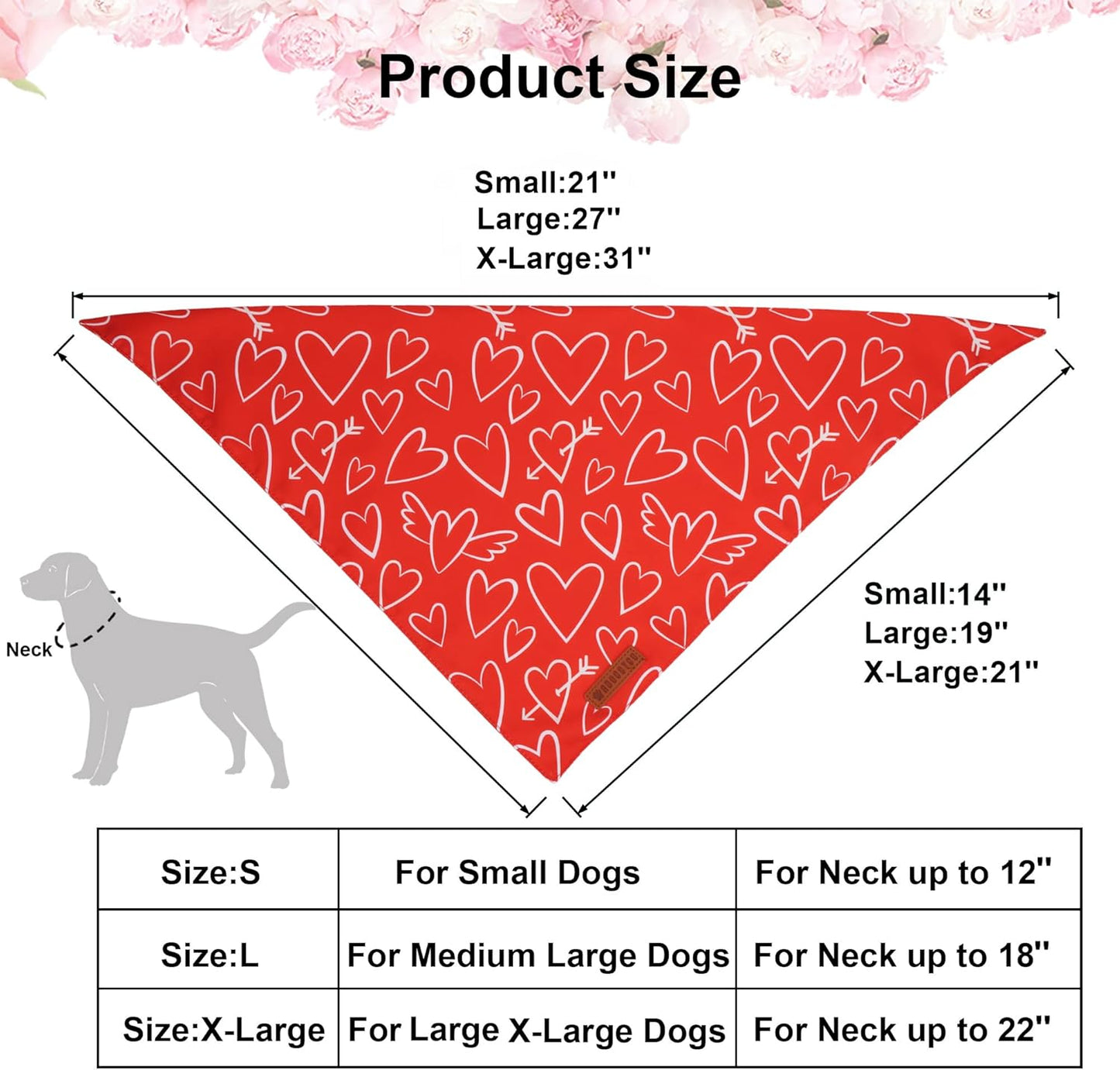 ADOGGYGO Valentine Dog Bandanas, Red Pink Heart Pet Scarf, Multi Size Offered, White Red Valentine Bandana for Large and Extra Large Dogs (X-Large)