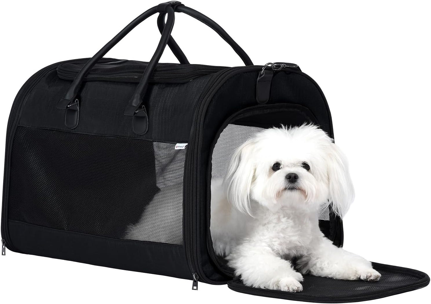 PET MARVEL Cat Carrier Soft Sided Large for Pet Dogs up to 25 Lbs, Airline Approved Mesh Pet Travel Bag, Breathable Bite-Resistant Fabric with Removable Washable Mat