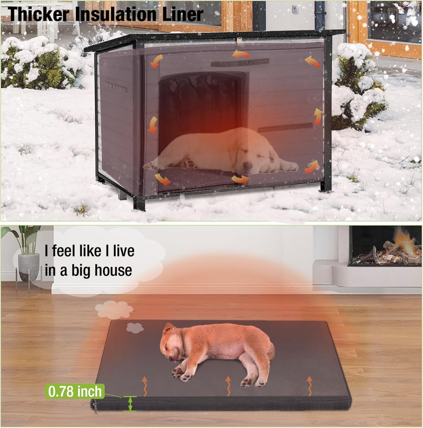 GUTINNEEN Dog House Insulated Outdoor Dog Kennel with Liner for Winter Large(Off-White)