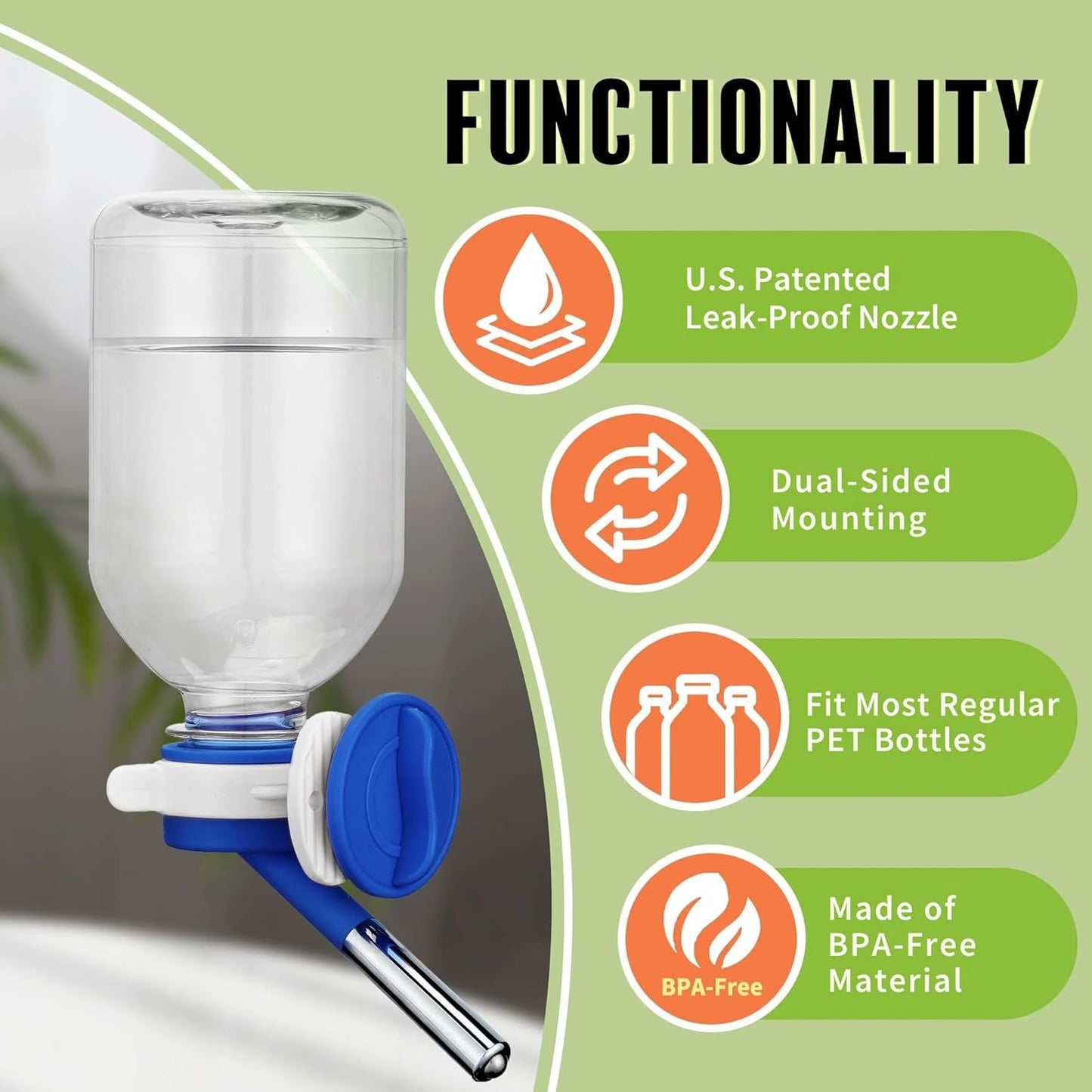 Choco Nose Patented No-Drip Water Bottle/Feeder for Guinea Pigs/Hamsters/Bunnies/Ferrets/Other Small Pets, Critters and Animals - for Cages, Crates or Wall Mount. 10.2oz. Nozzle 10mm, Blue (C128)