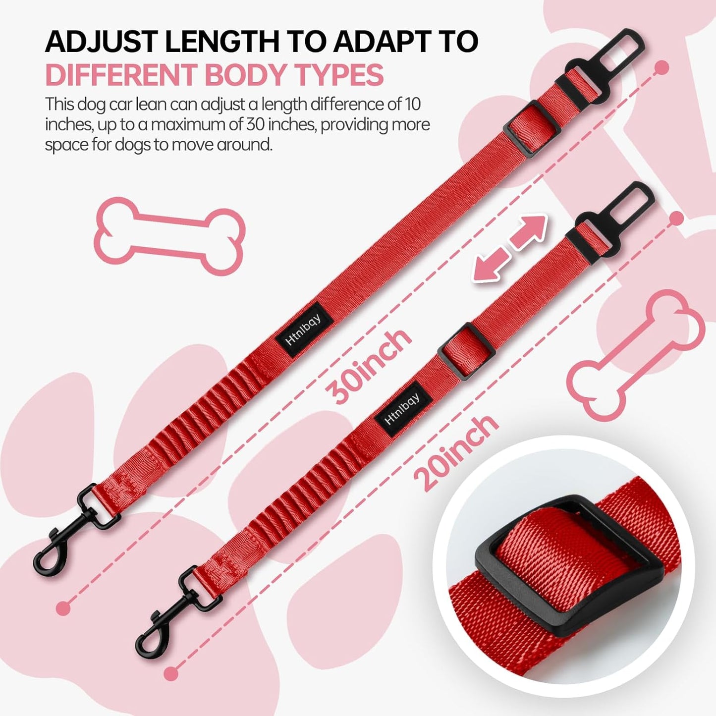 3 Pack Thickened Dog Seat Belt Adjustable Dog Car Seatbelts for Vehicle Nylon Pet Safety Seat Belt with Elastic Bungee Buffer Durable Car Harness for Dogs,Red