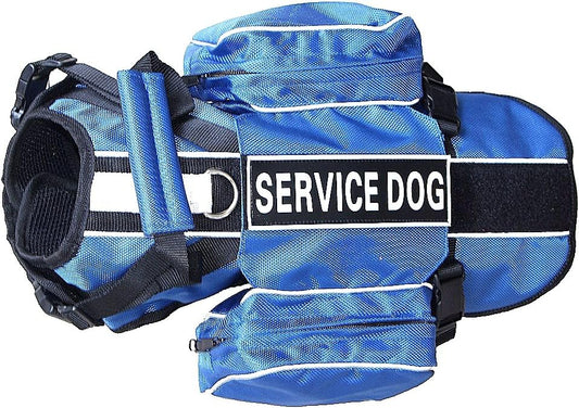 Serijoars Dog Vest Harnesses with Saddlebag Backpack for Camping & Travel - Reflective Hound Hiking Backpack Saddle Bag - Lightweight Vest Harness for Medium & Large Dogs (Blue, L)