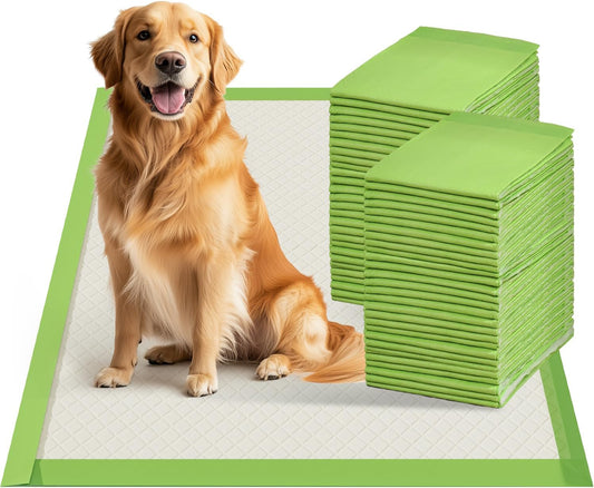 Gardner Pet Dog Pee Pads Extra Large 28"x34", XL Thicker ECO Green Disposable Puppy Training Pads Super Absorbent Full Edge-Wrapping Pad for Dogs, Puppies, Cats, Rabbits (10 Count)