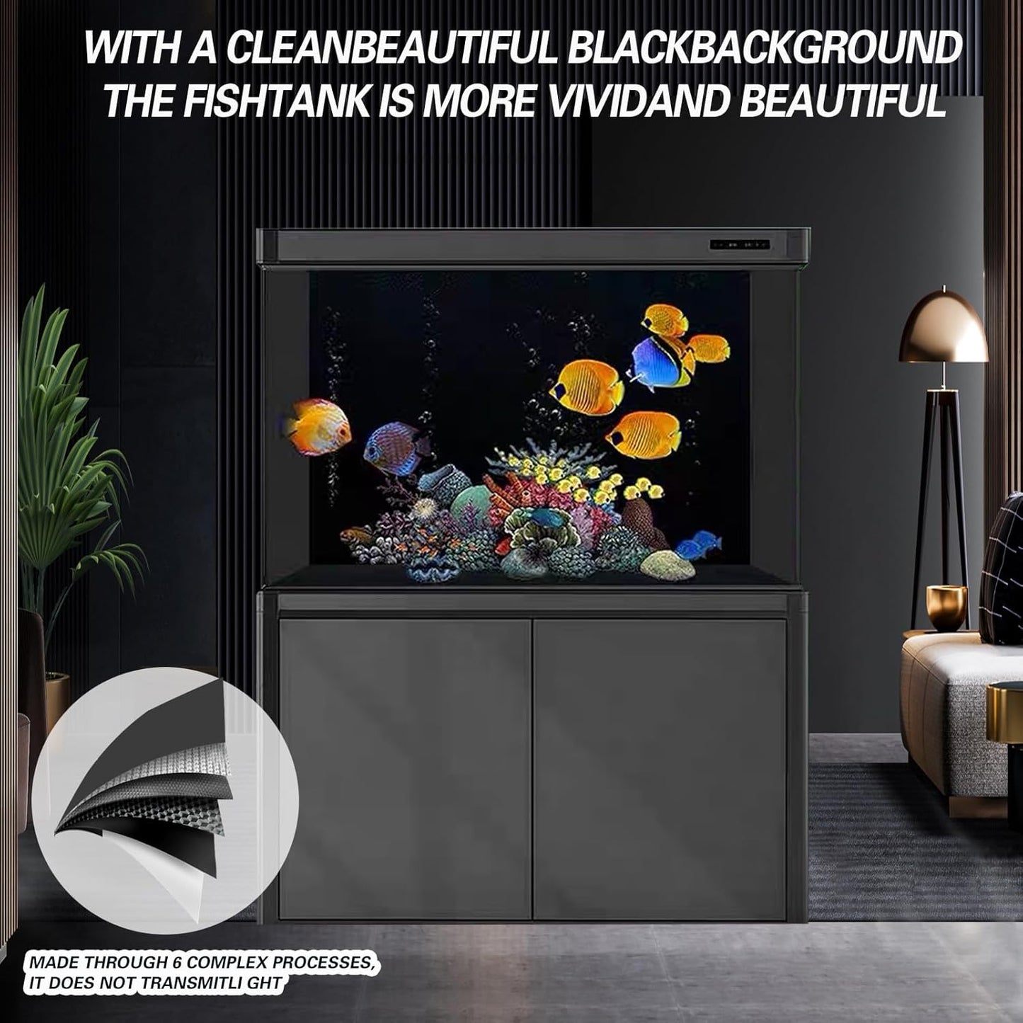 Fish Tank Aquarium Background - Black, Electrostatic Adhesion, Glue-Free, Easy Installation, Traceless Removal, Size 19.6 X 59 Inch