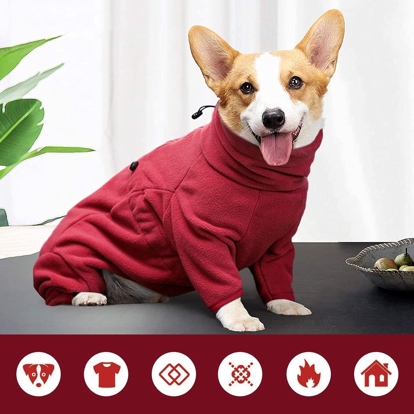 ROZKITCH Dog Pjs for Small Dogs, Pet Windproof Warm Cold Weather Jacket Vest Cozy Jumpsuit Apparel Outfit Clothes for Small Dog Walking Hiking Sleep Red 2XS