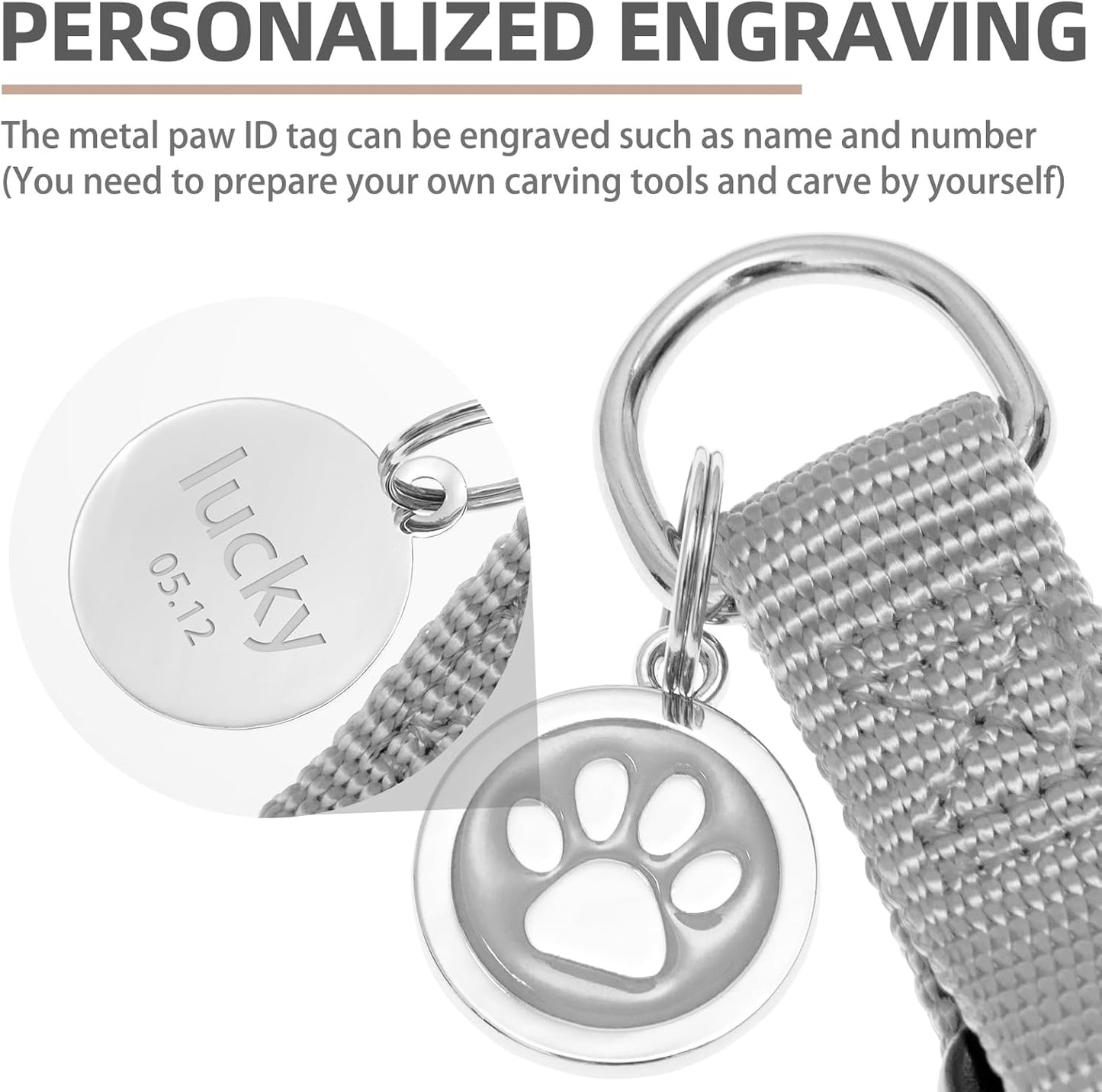 PUPTECK No Pull Dog Harness Soft Adjustable Basic Nylon Step in Puppy Vest Outdoor Walking with ID Tag, Grey, M