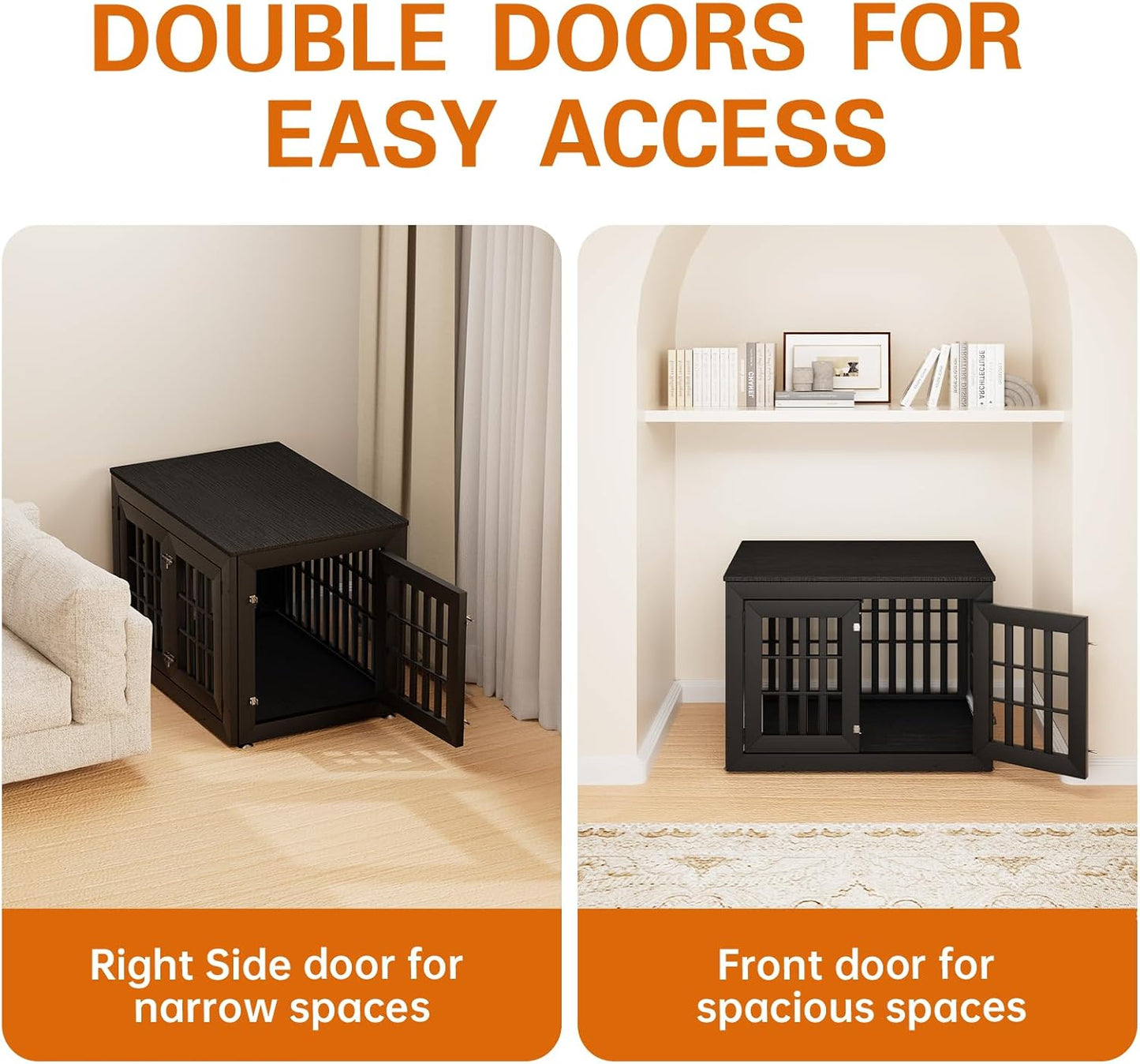 38" Heavy Duty Dog Crate Furniture for Small,Medium and Large Dogs,Rustic Wooden Dog Cage Kennel Indoor Furniture with Waterproof Top,Decorative Pet House Side End Table (Black)